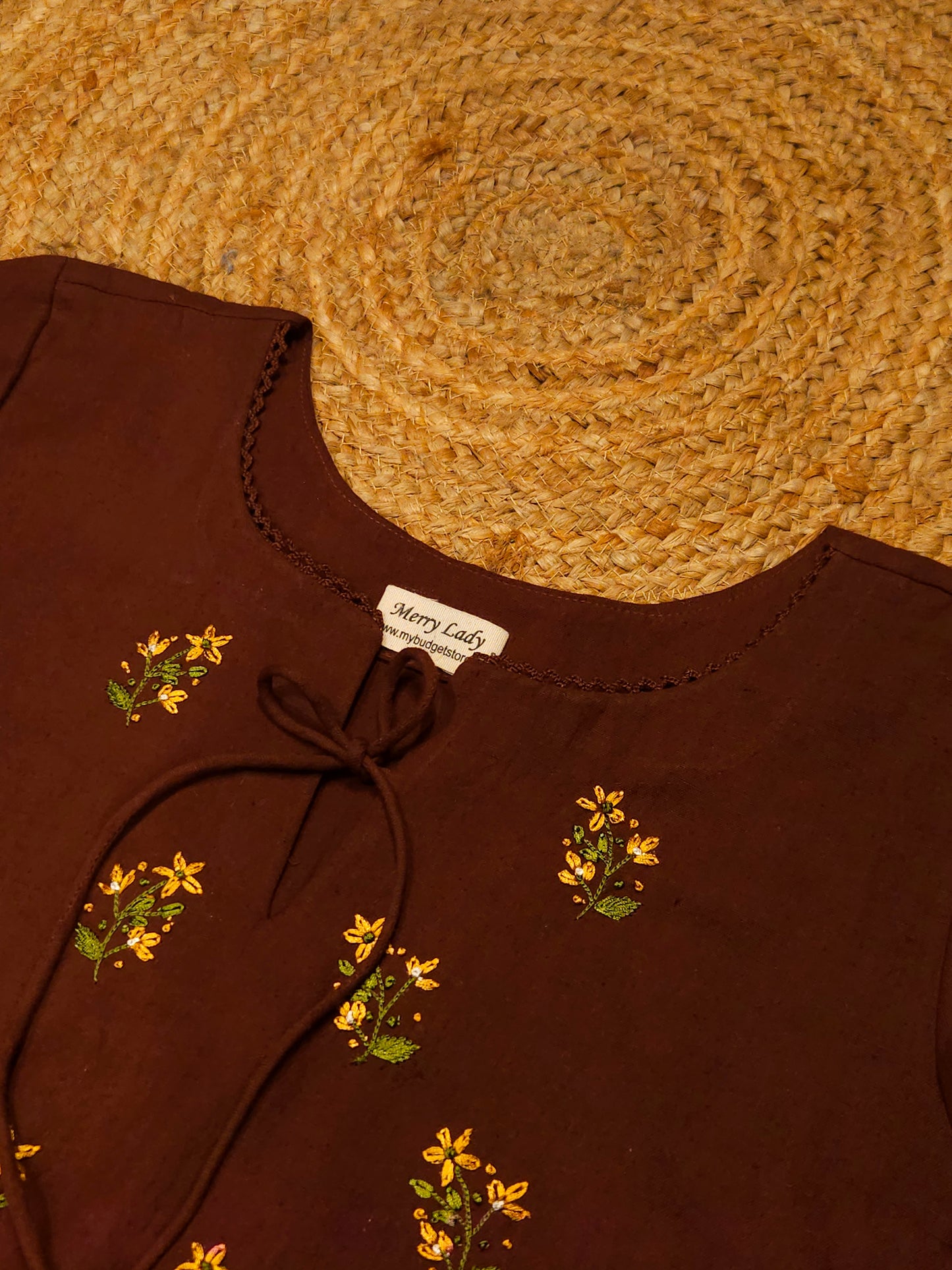 Copper brown shaded flex cotton kurti/dress with thread embroidered yoke MBS-780