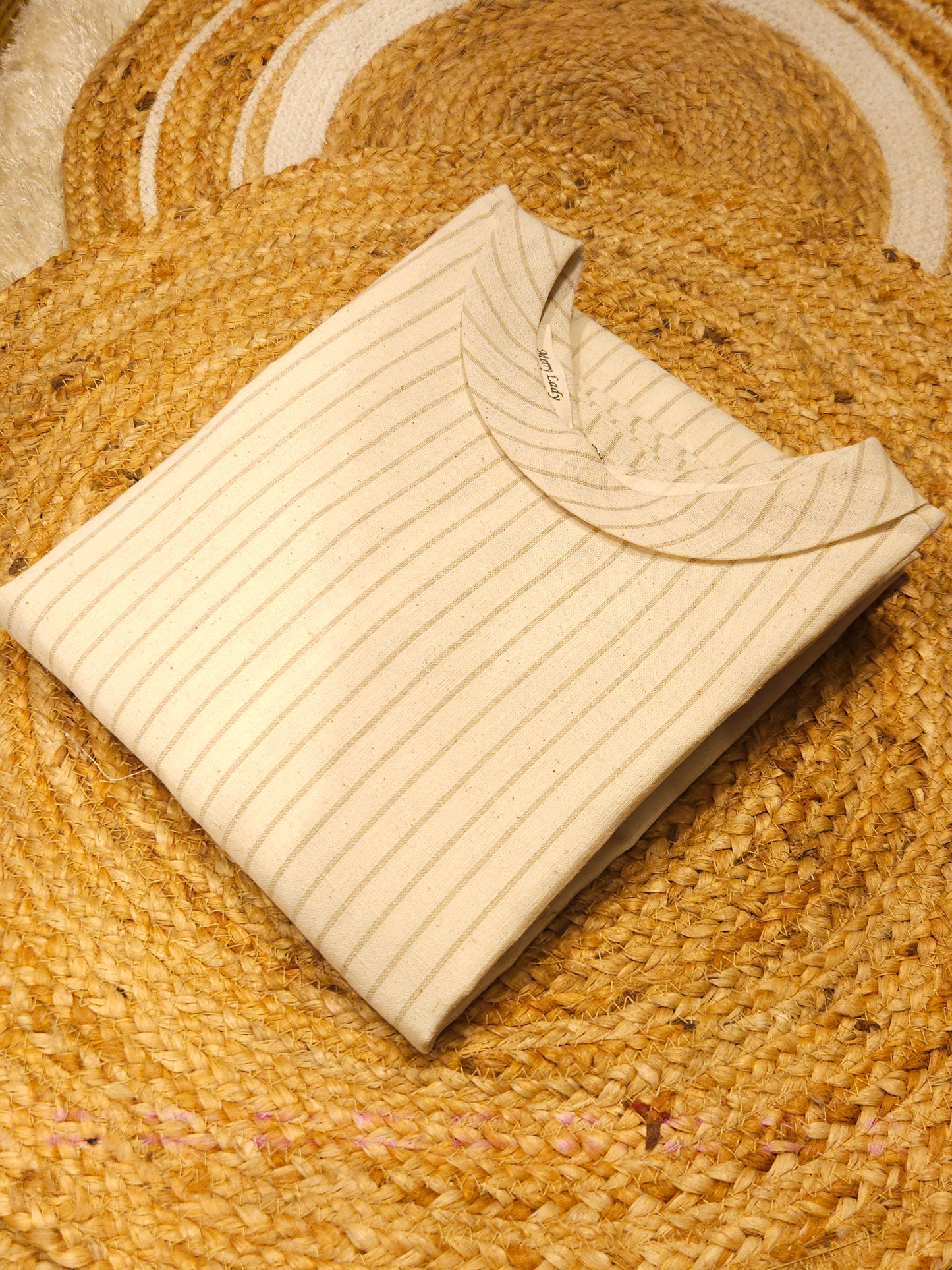 Cream shaded striped natural linen slitted kurti with folded collar MBS-781 ** Ready to dispatch **