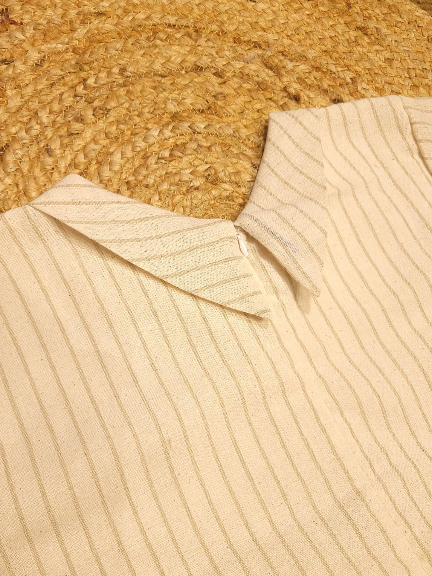 Cream shaded striped natural linen slitted kurti with folded collar MBS-781 ** Ready to dispatch **