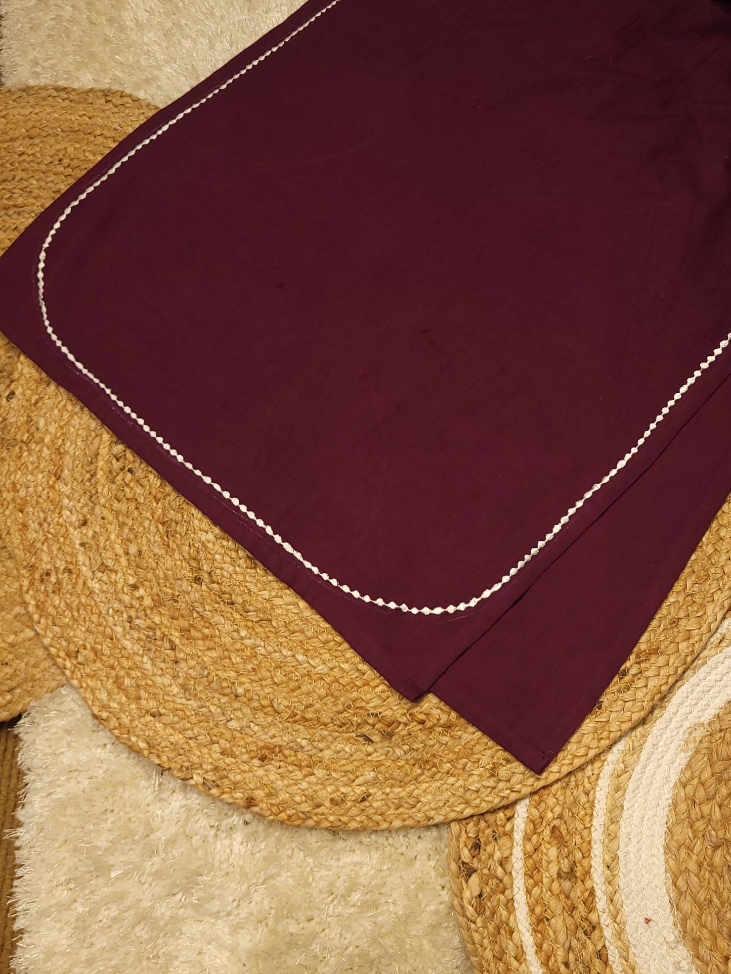 Dark grape flex cotton slitted kurti with embroidery detailings on yoke and hemline MBS-783