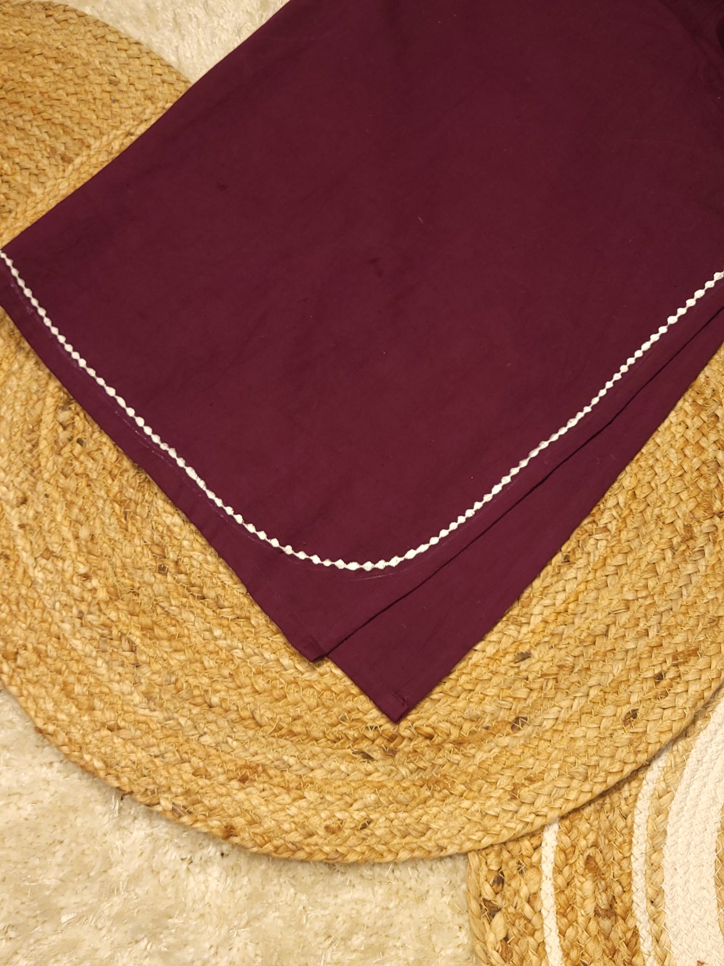 Dark grape flex cotton slitted kurti with embroidery detailings on yoke and hemline MBS-783