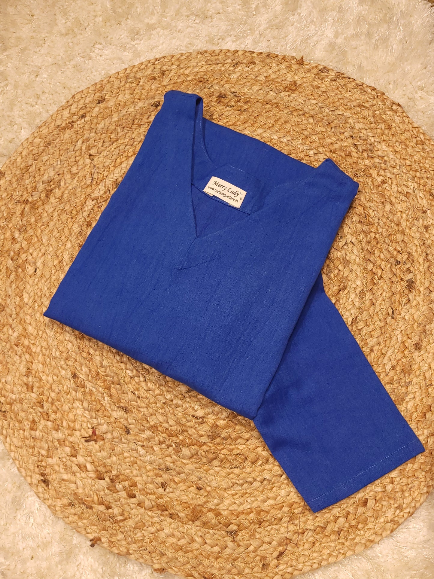 Royal blue shaded flex cotton slitted kurti with applique work and thread embroidery detailed hemline MBS-784