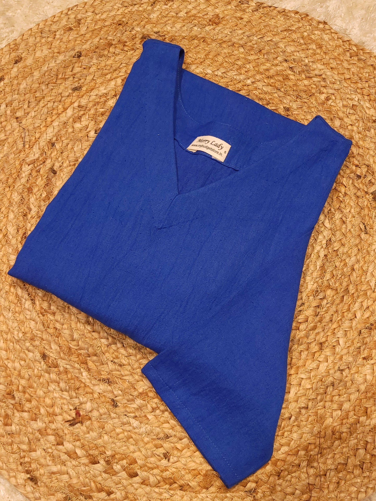 Royal blue shaded flex cotton slitted kurti with applique work and thread embroidery detailed hemline MBS-784