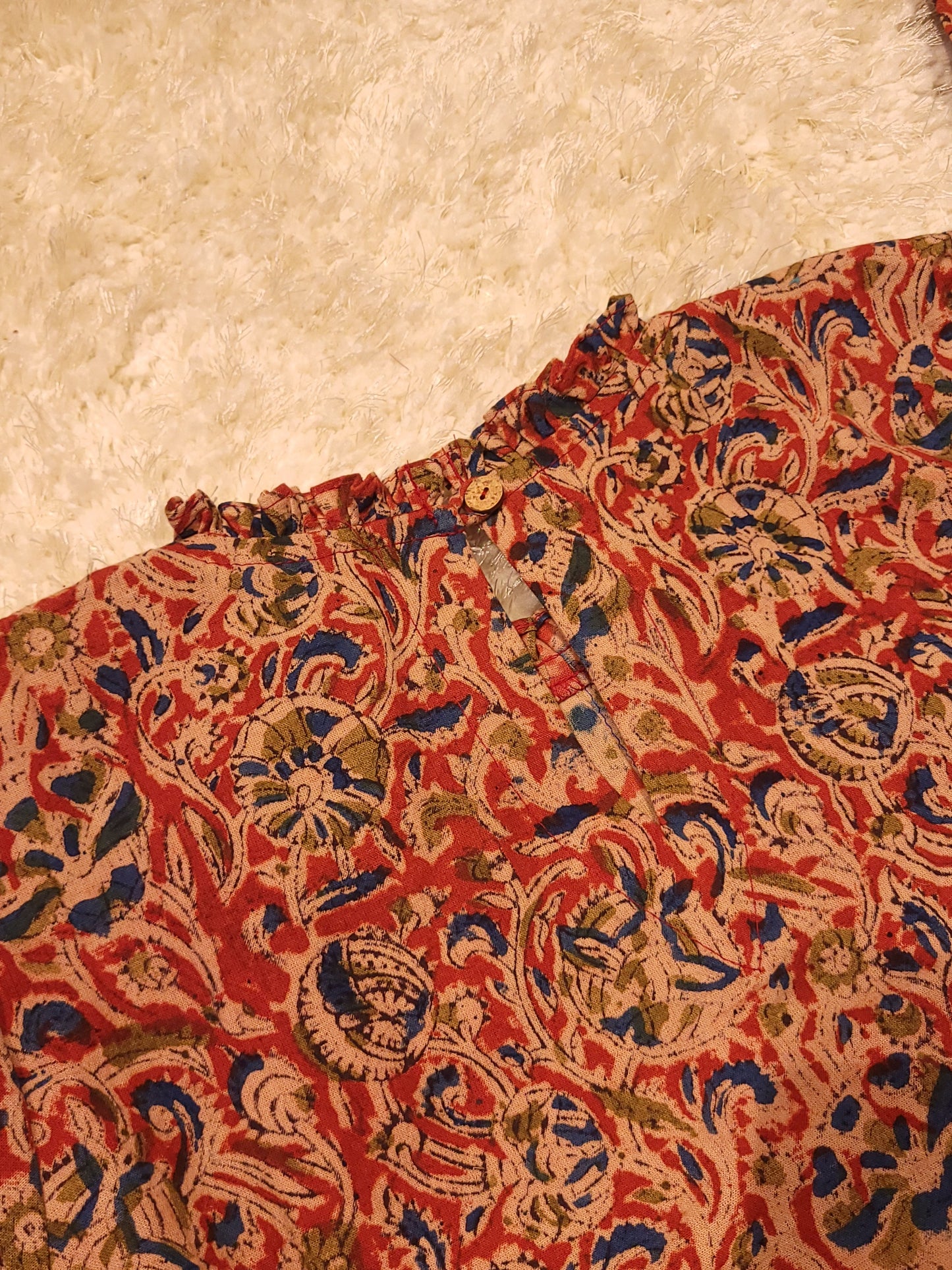 Pure kalamkari cotton A-line kurti with anchor thread detailed pleated yoke MBS-784 **Ready to dispatch**