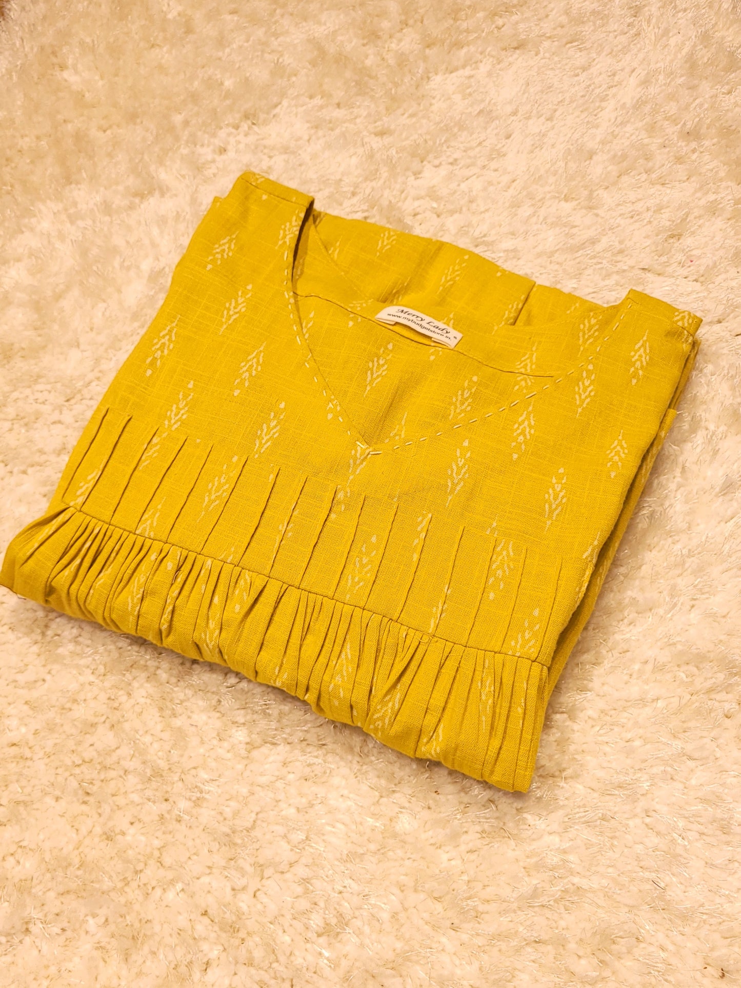 Yellow shaded slub cotton kurti with anchor thread detailed neck and pintucked yoke  MBS-786 **ready to dispatch**