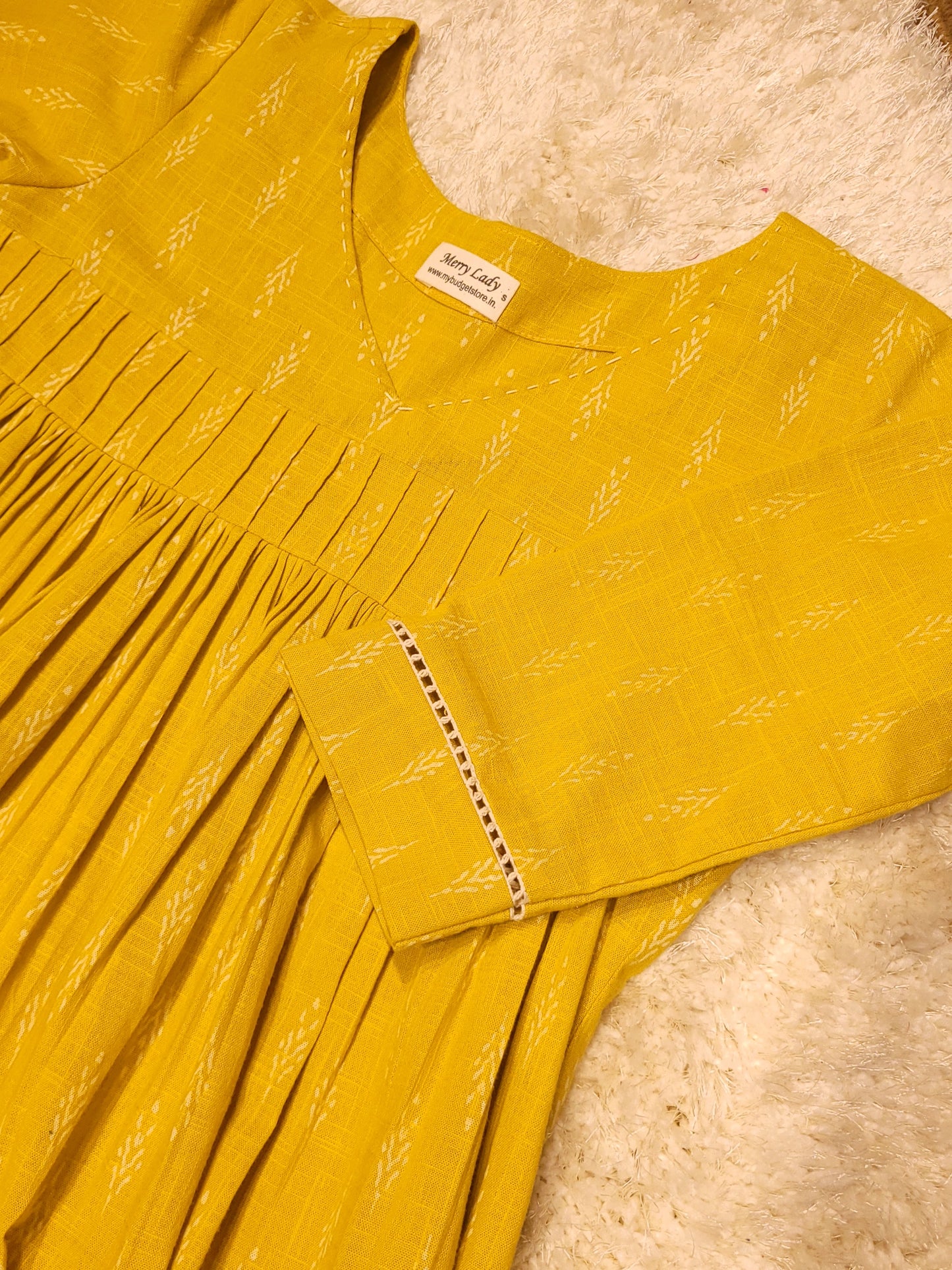 Yellow shaded slub cotton kurti with anchor thread detailed neck and pintucked yoke  MBS-786 **ready to dispatch**