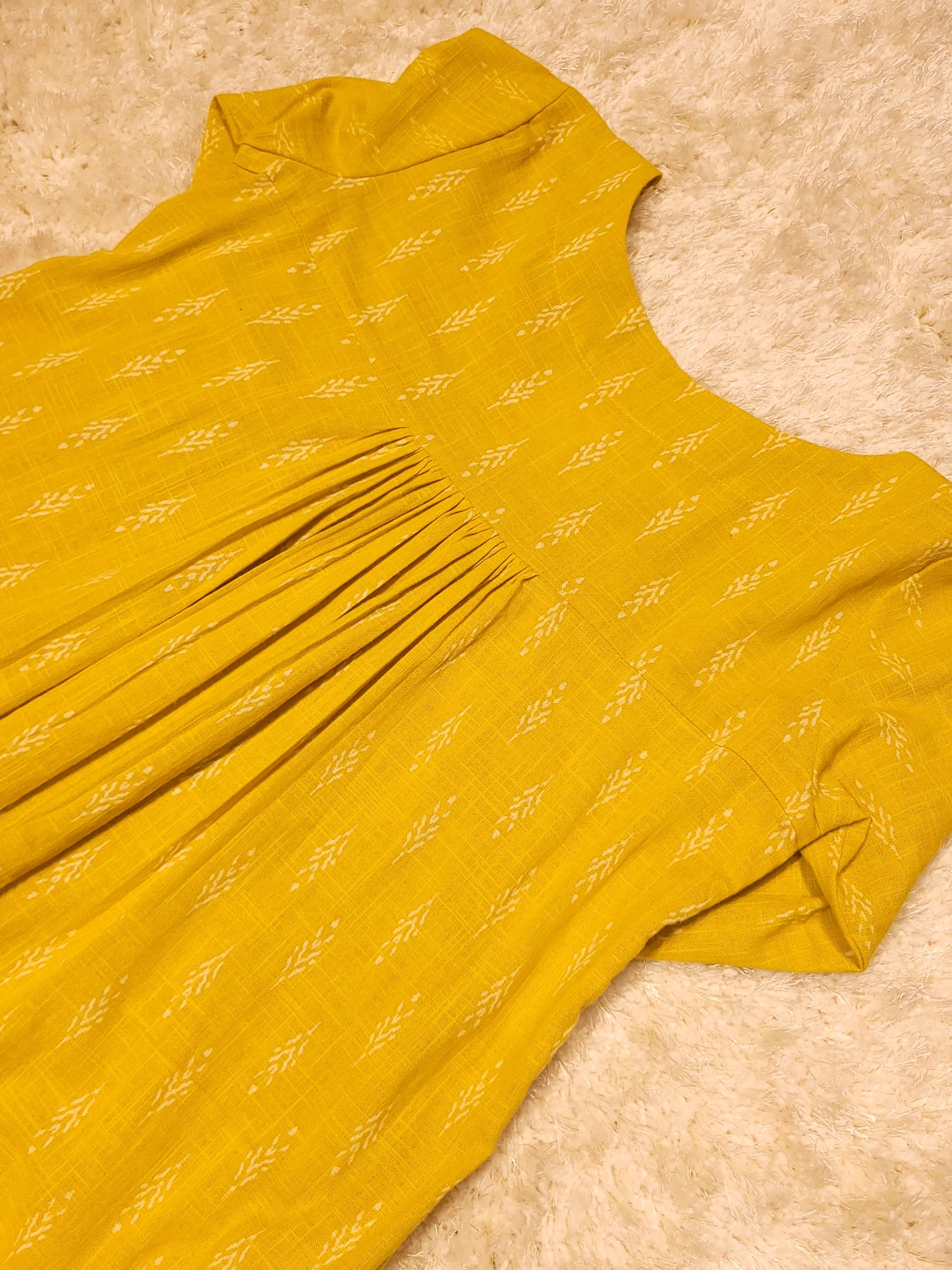 Yellow shaded slub cotton kurti with anchor thread detailed neck and pintucked yoke  MBS-786 **ready to dispatch**