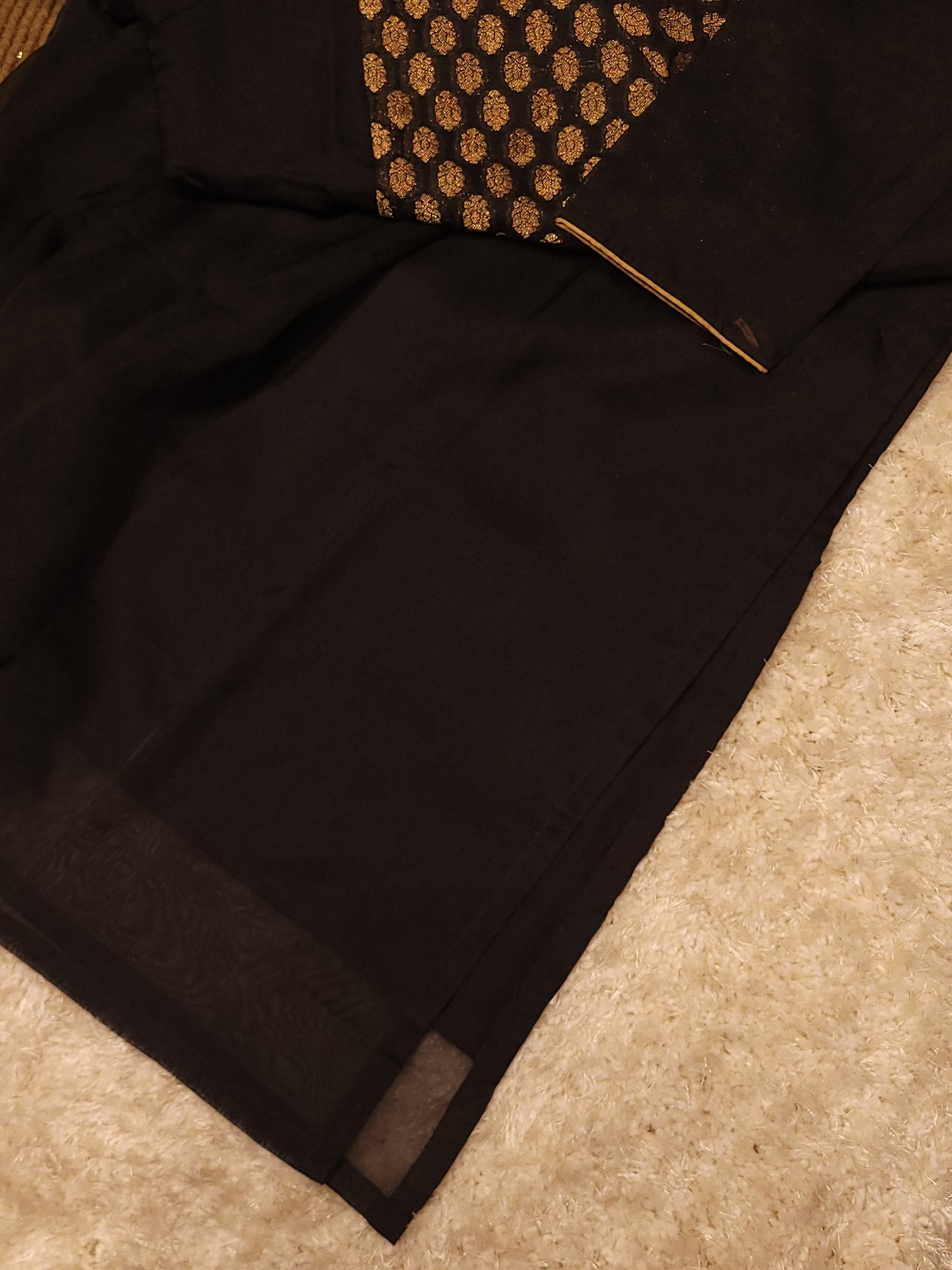 Black soft organza slitted kurti with brocade yoke MBS-800 ** ready to dispatch**