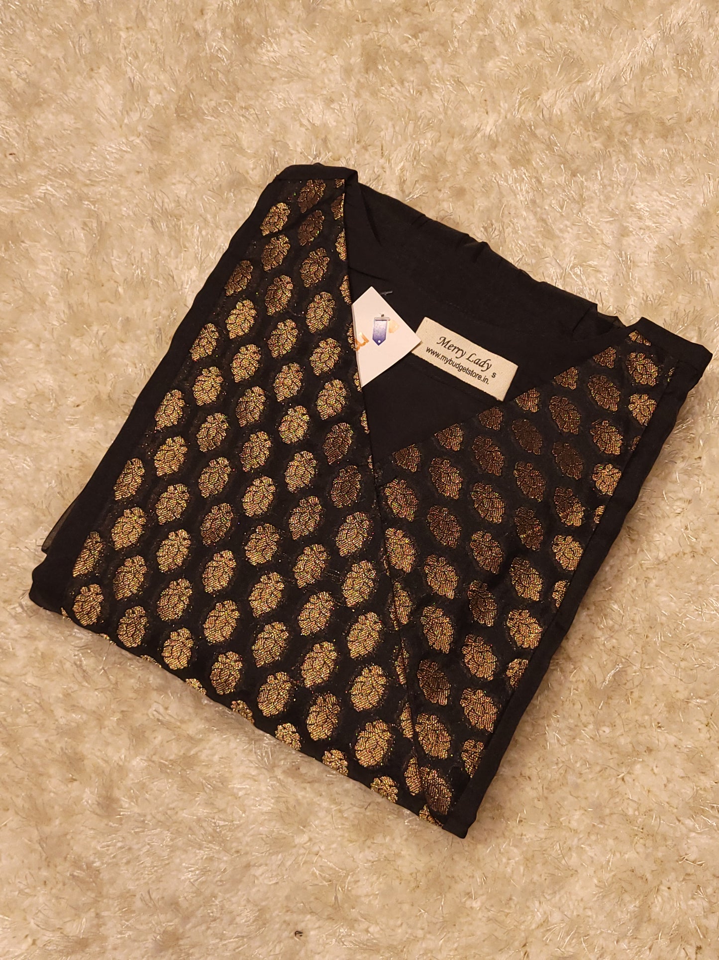 Black soft organza slitted kurti with brocade yoke MBS-800 ** ready to dispatch**