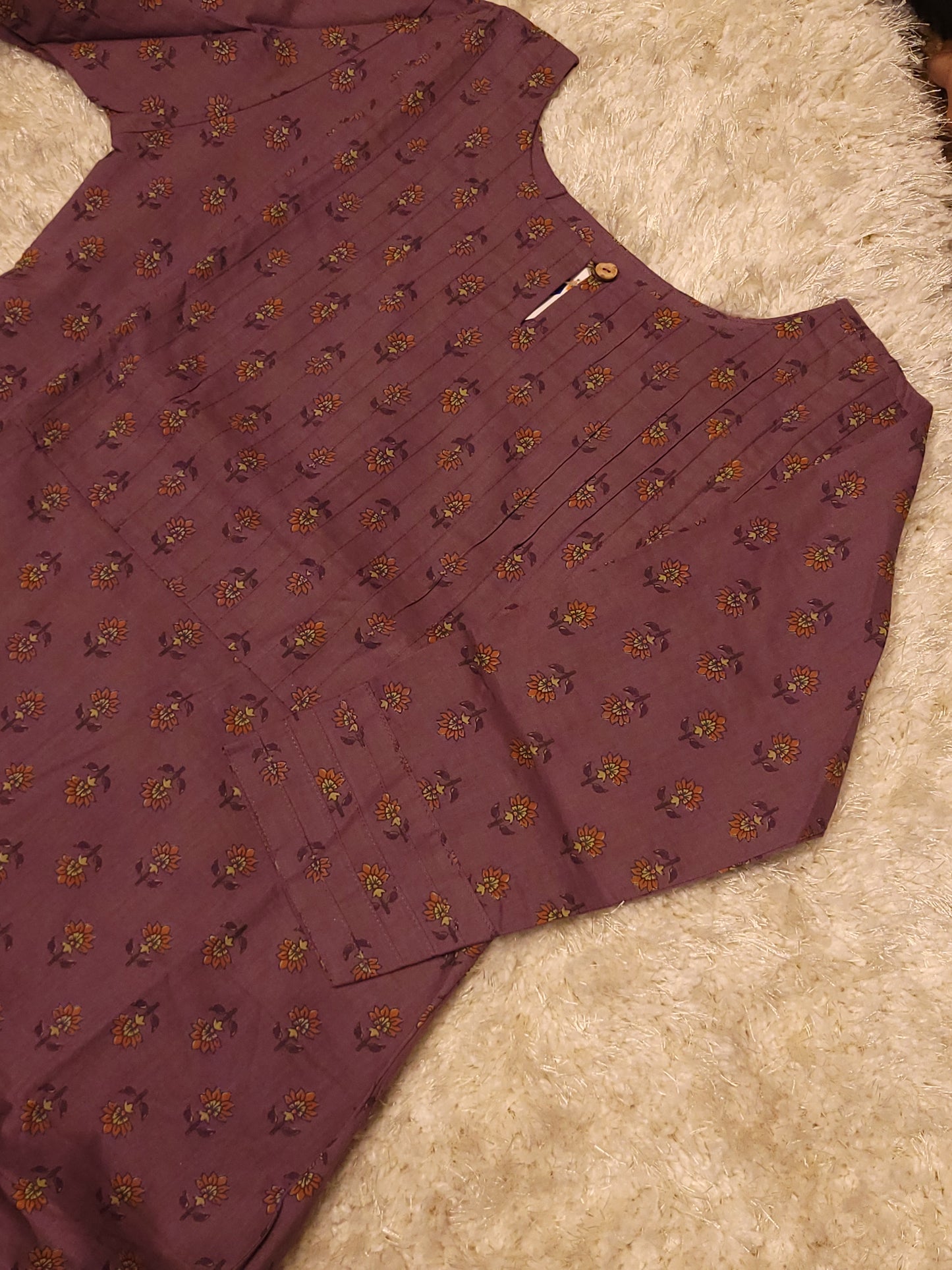 Lilac shaded floral printed cotton Aline kurti with pintucked yoke MBS-793 ** Ready to dispatch **