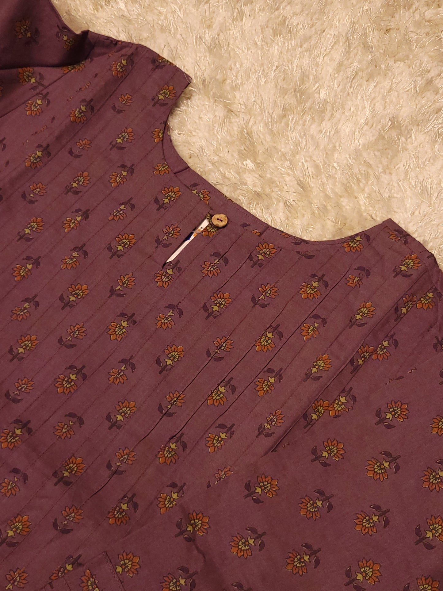 Lilac shaded floral printed cotton Aline kurti with pintucked yoke MBS-793 ** Ready to dispatch **