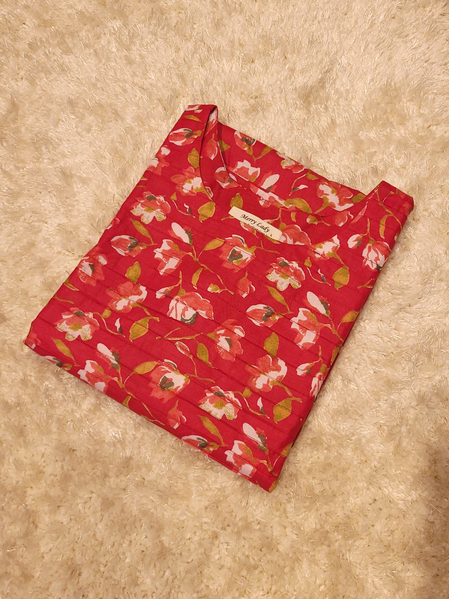 Red floral printed cotton Aline kurti/dress with pintuck detailed yoke MBS-795 **ready to dispatch**