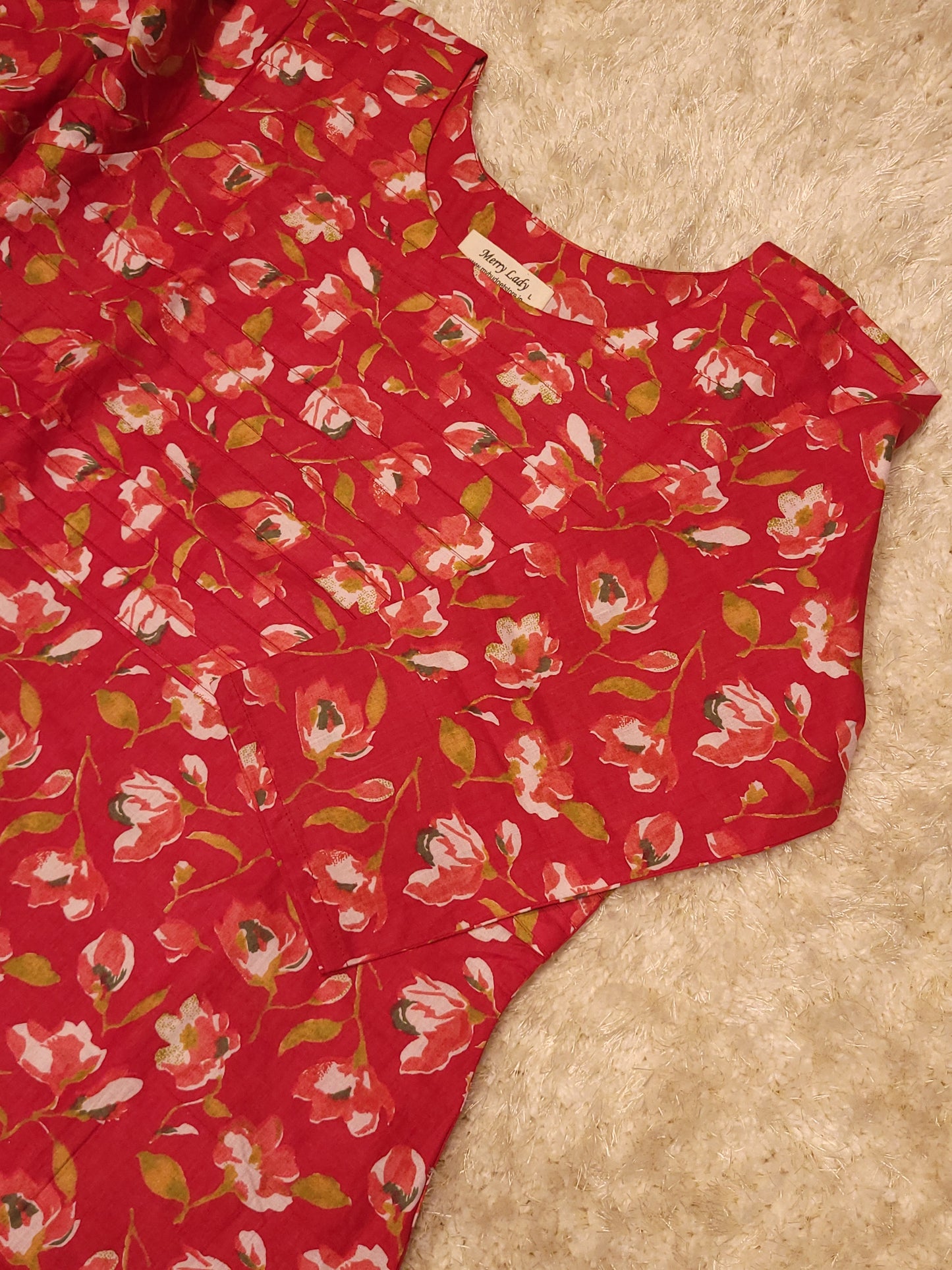 Red floral printed cotton Aline kurti/dress with pintuck detailed yoke MBS-795 **ready to dispatch**