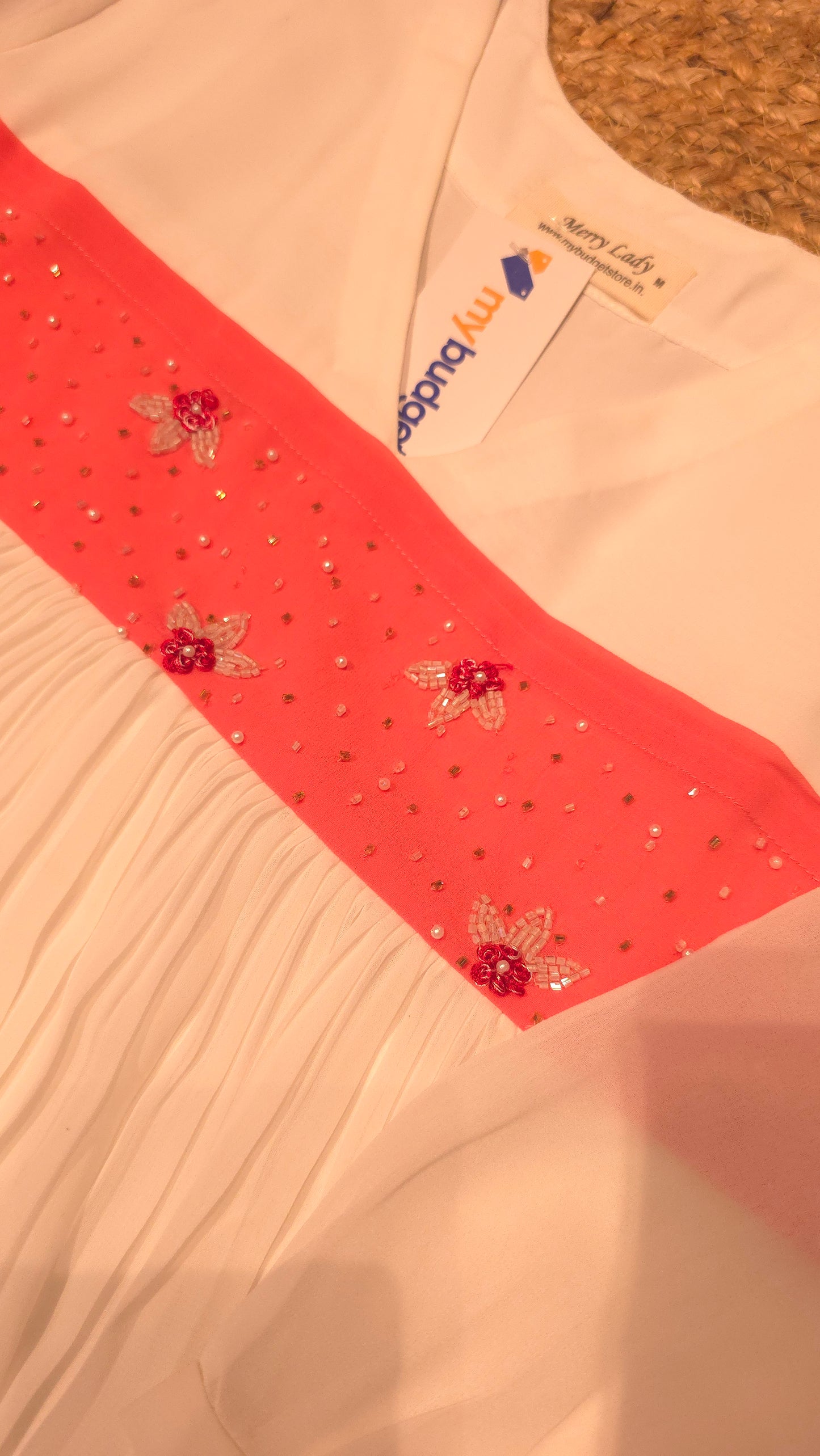 White shaded georgette A-line kurti with handworked yoke MBS-803 ** ready to dispatch**