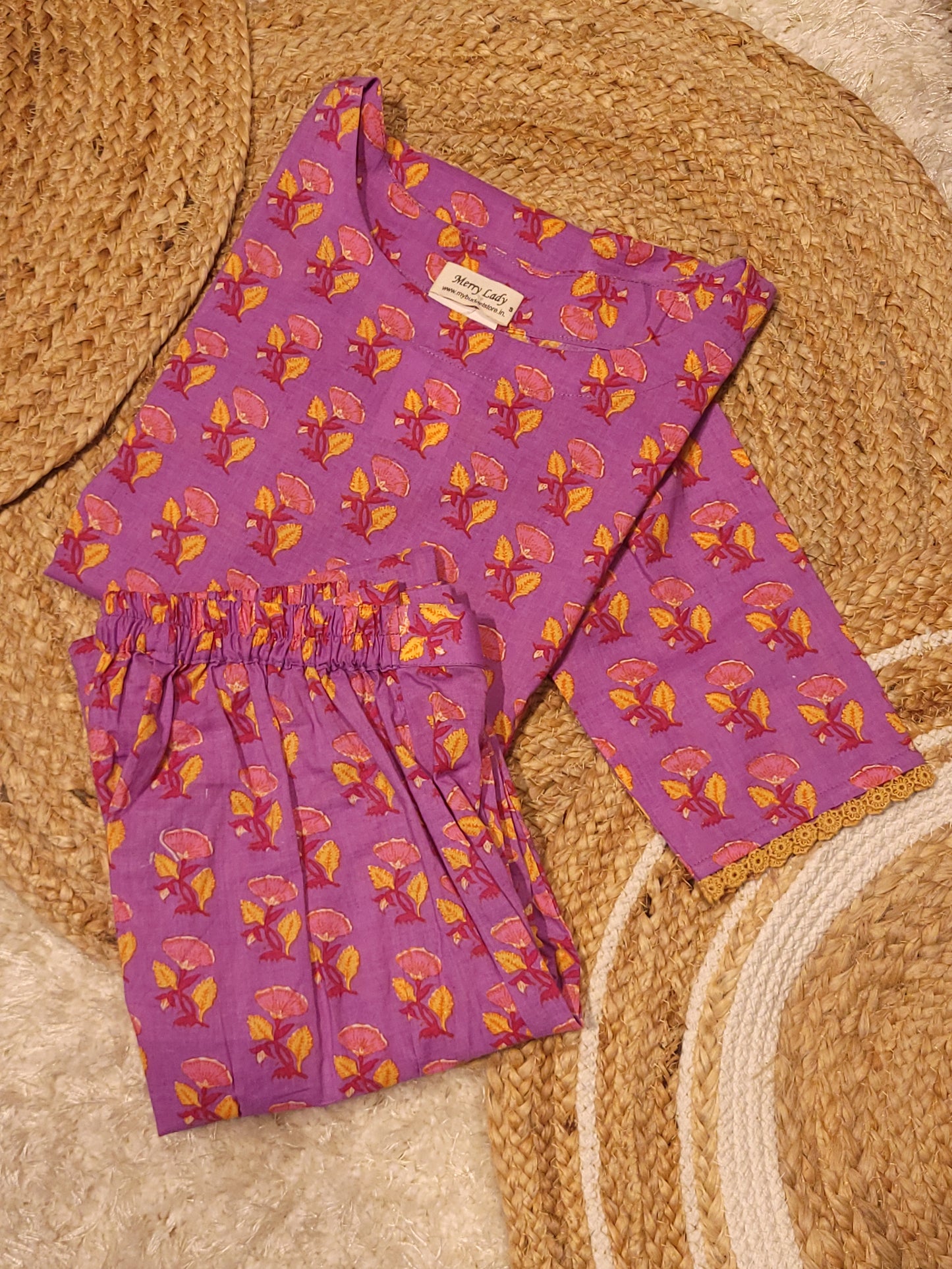 Cotton printed co-ord set in purple lilac shade MBS-809 ** ready to dispatch**