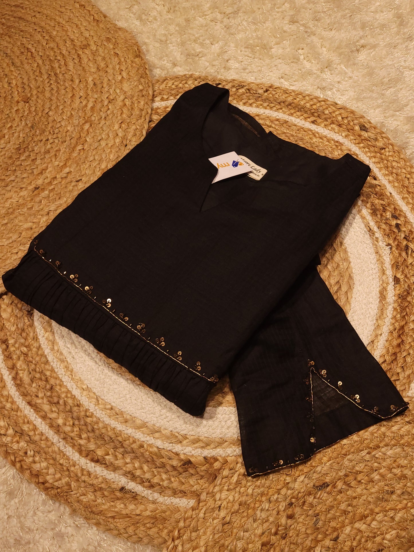 Black soft cotton kota checks kurti with handworked yoke and sleeves MBS-810