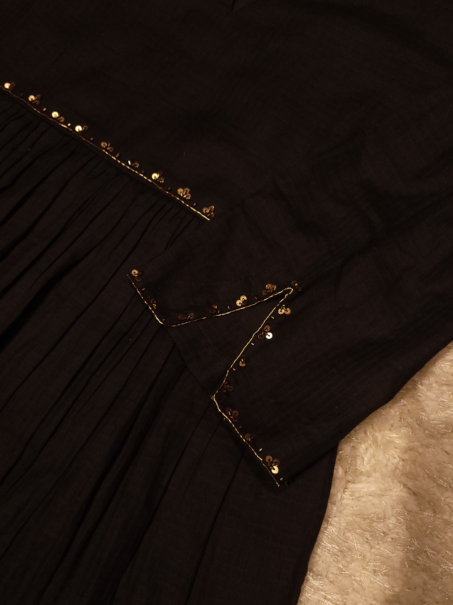 Black soft cotton kota checks kurti with handworked yoke and sleeves MBS-810