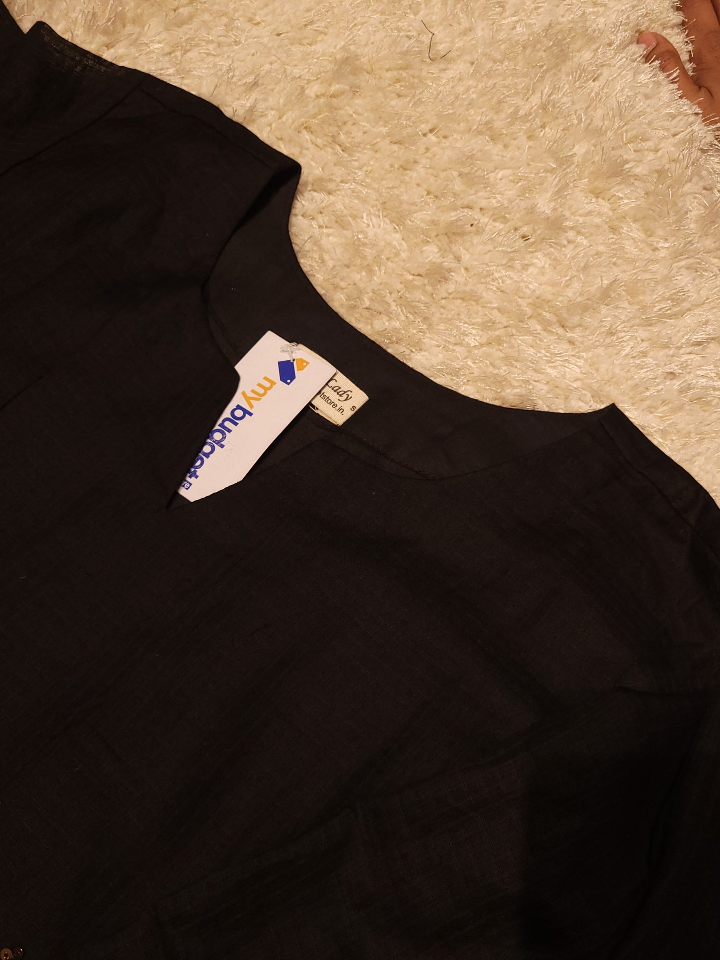 Black soft cotton kota checks kurti with handworked yoke and sleeves MBS-810