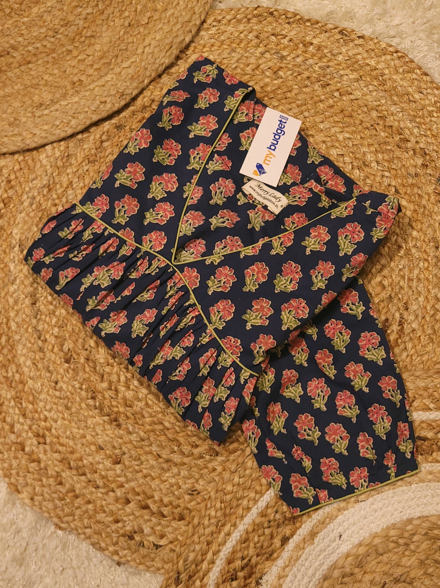 Floral printed cotton alia cut Aline kurti with gathers in indigo shade  MBS-812 ** ready to dispatch**