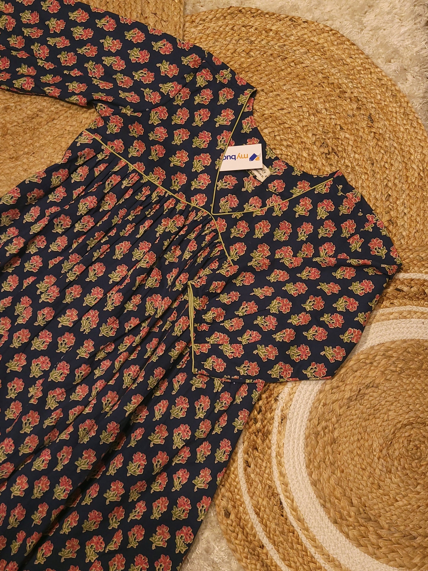 Floral printed cotton alia cut Aline kurti with gathers in indigo shade  MBS-812 ** ready to dispatch**