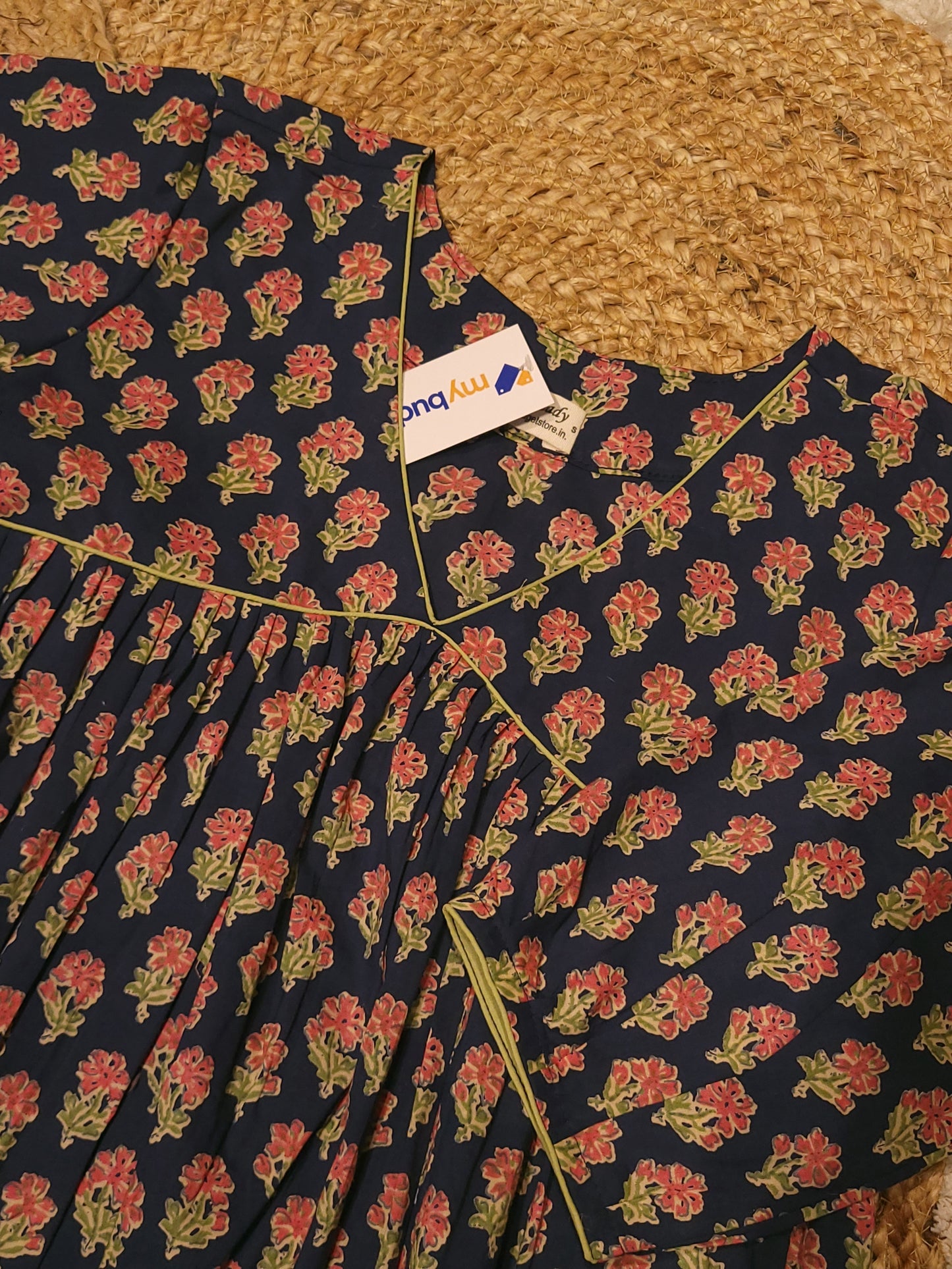 Floral printed cotton alia cut Aline kurti with gathers in indigo shade  MBS-812 ** ready to dispatch**