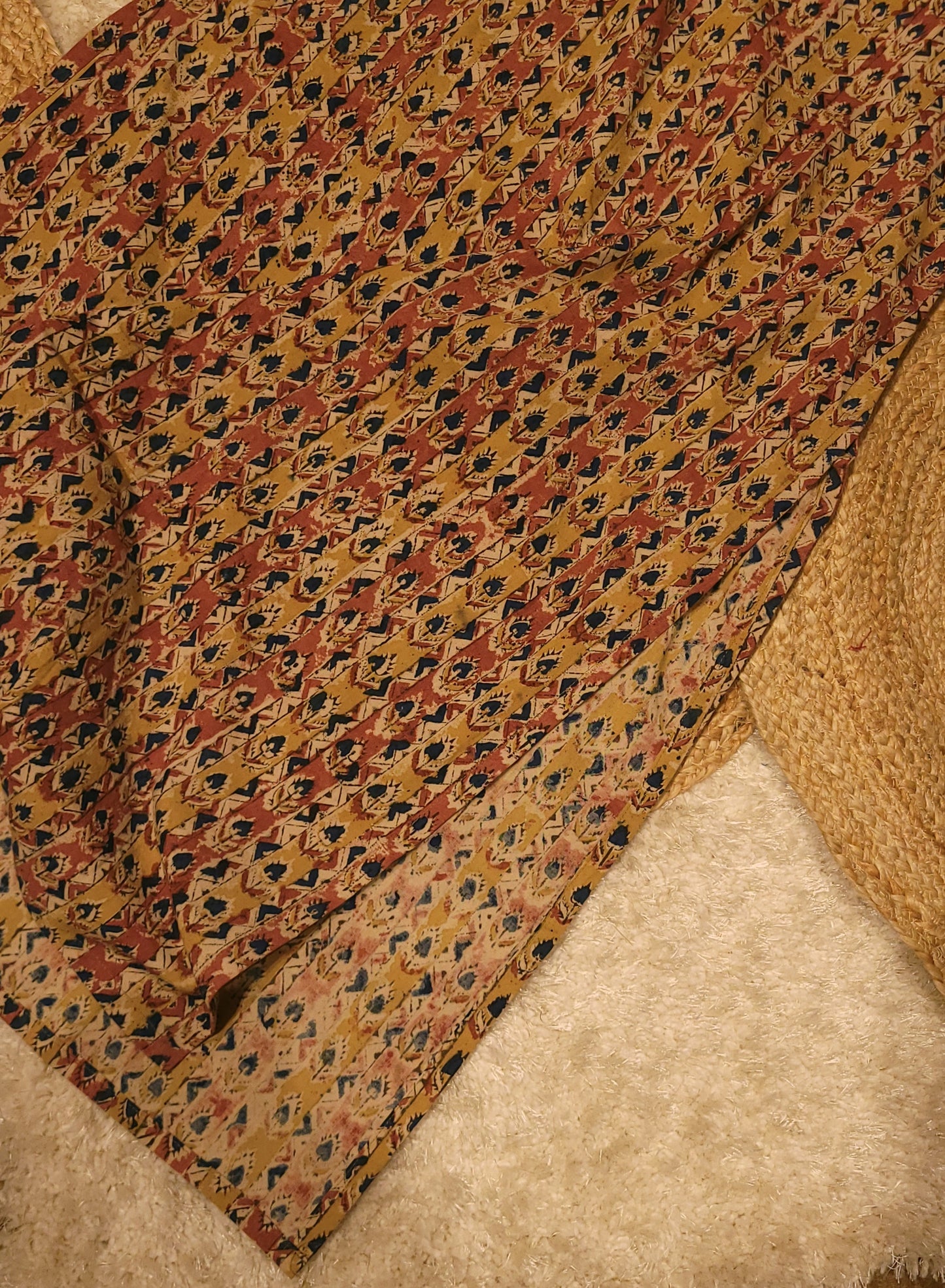 Bagru dabu printed cotton slitted kurti with lace detailed neck and sleeves in yellow shade MBS-813 ** ready to dispatch**