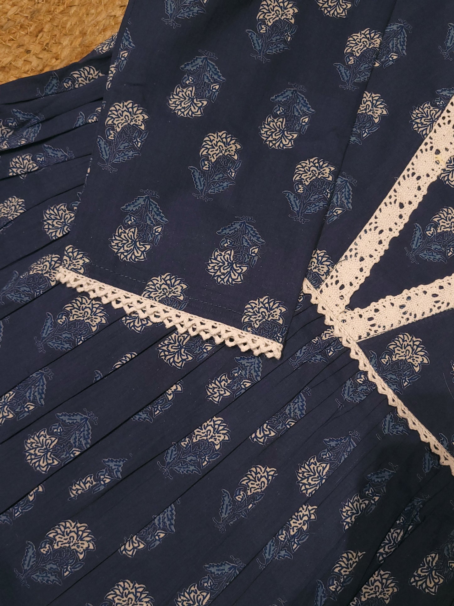 Blue floral printed cotton Aline kurti with lace detailing  MBS-815 ** ready to dispatch**