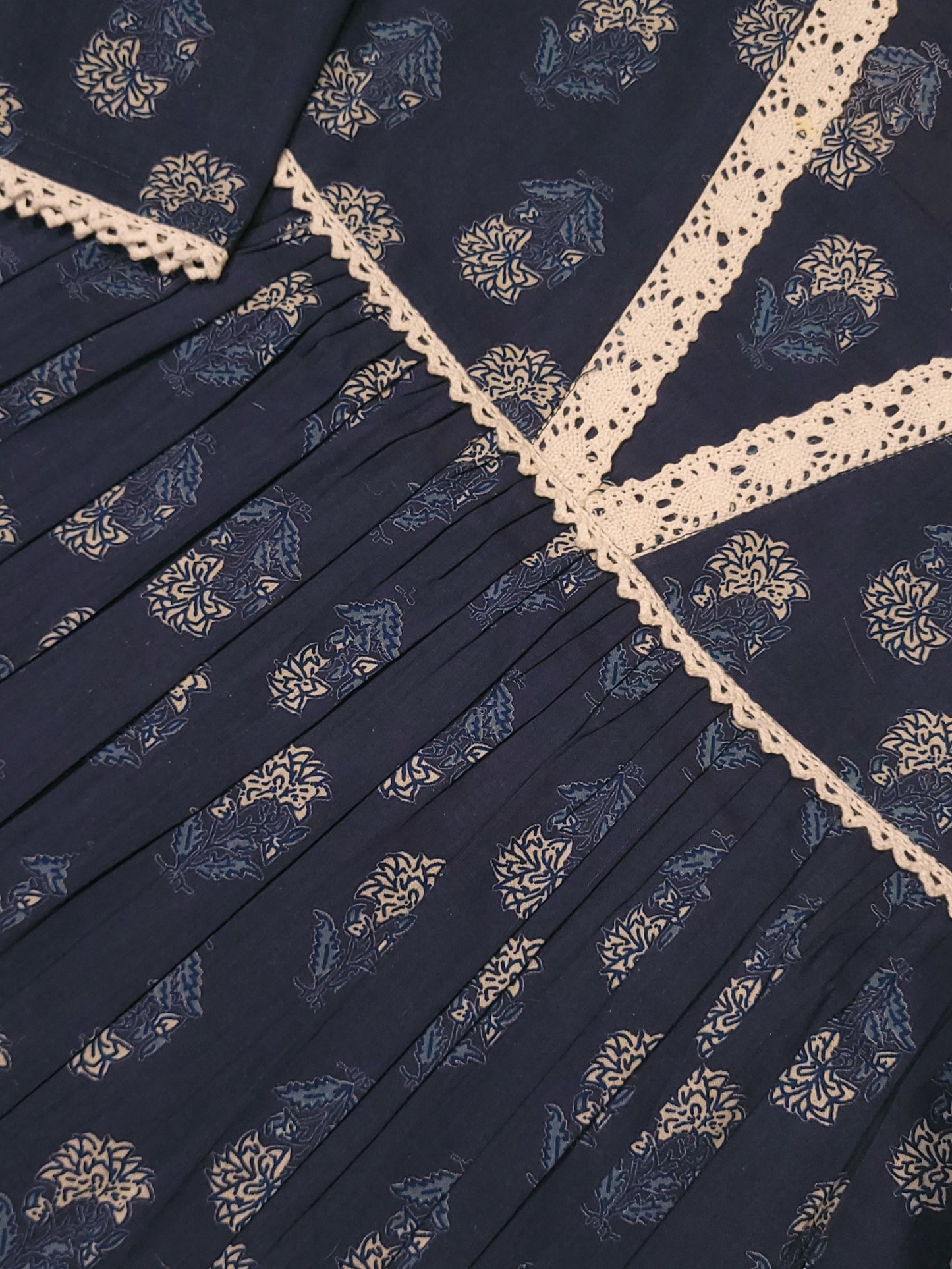 Blue floral printed cotton Aline kurti with lace detailing  MBS-815 ** ready to dispatch**