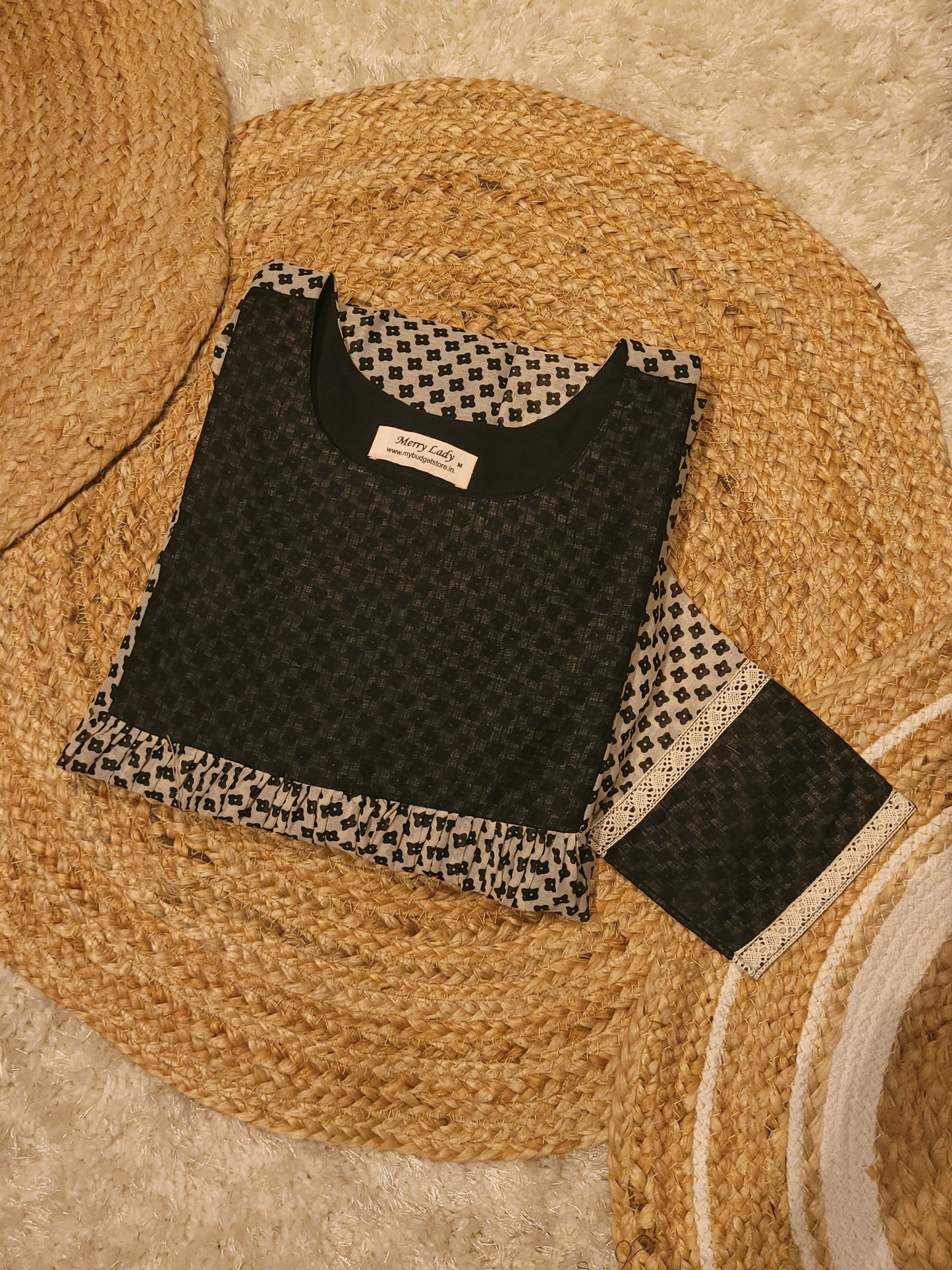 Printed soft cotton voile kurti with lace detailings MBS-814 ** ready to dispatch**