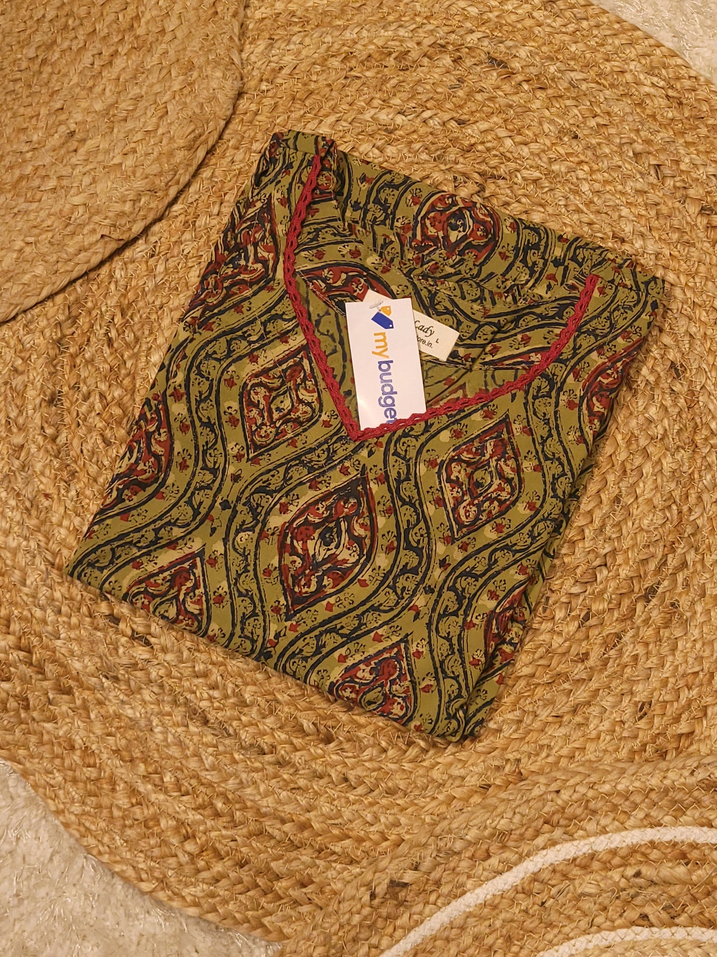 Pure bagru dabu printed cotton A-line kurti with lace detailed neck and sleeve MBS-818 ** ready to dispatch**