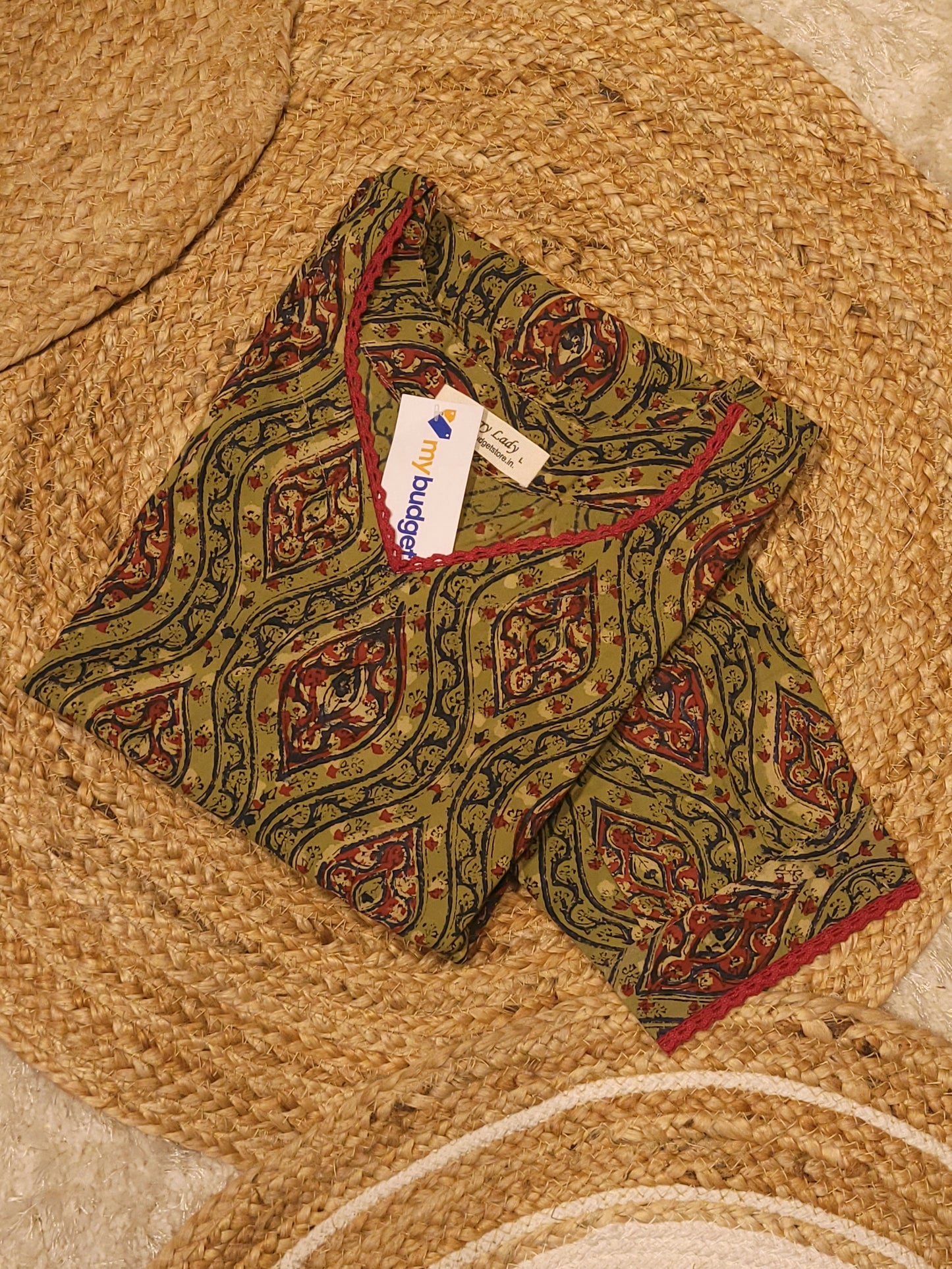 Pure bagru dabu printed cotton A-line kurti with lace detailed neck and sleeve MBS-818 ** ready to dispatch**