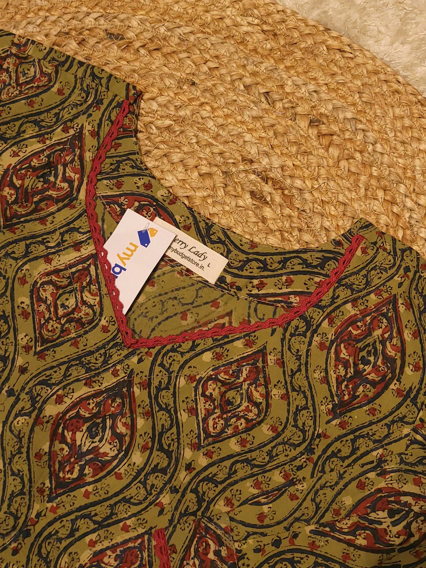 Pure bagru dabu printed cotton A-line kurti with lace detailed neck and sleeve MBS-818 ** ready to dispatch**