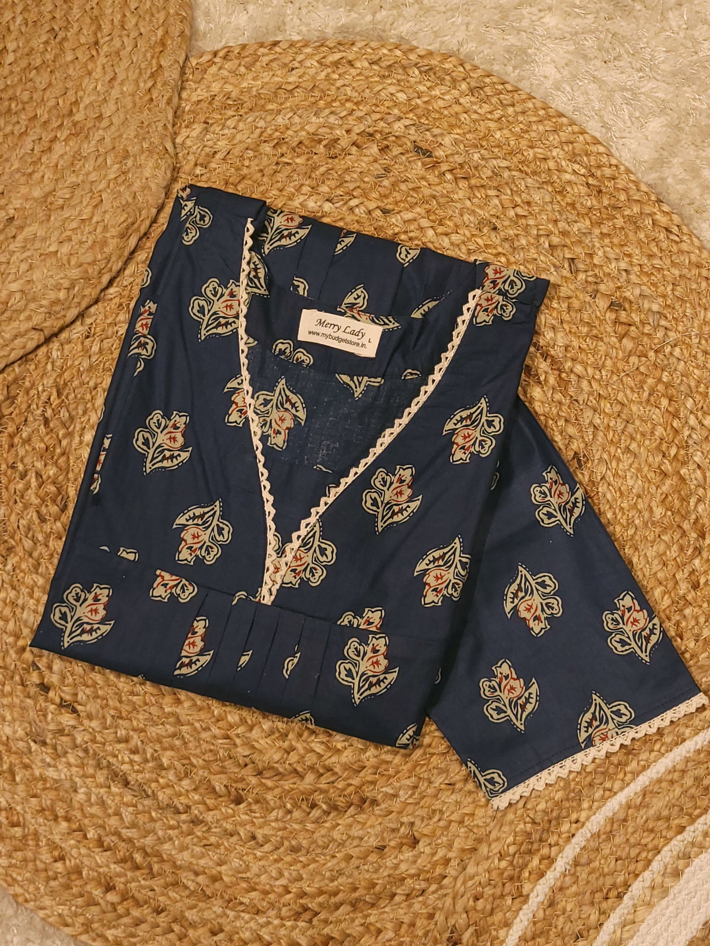 Floral printed cotton A-line kurti with lace detailed neck MBS-816 ** ready to dispatch**