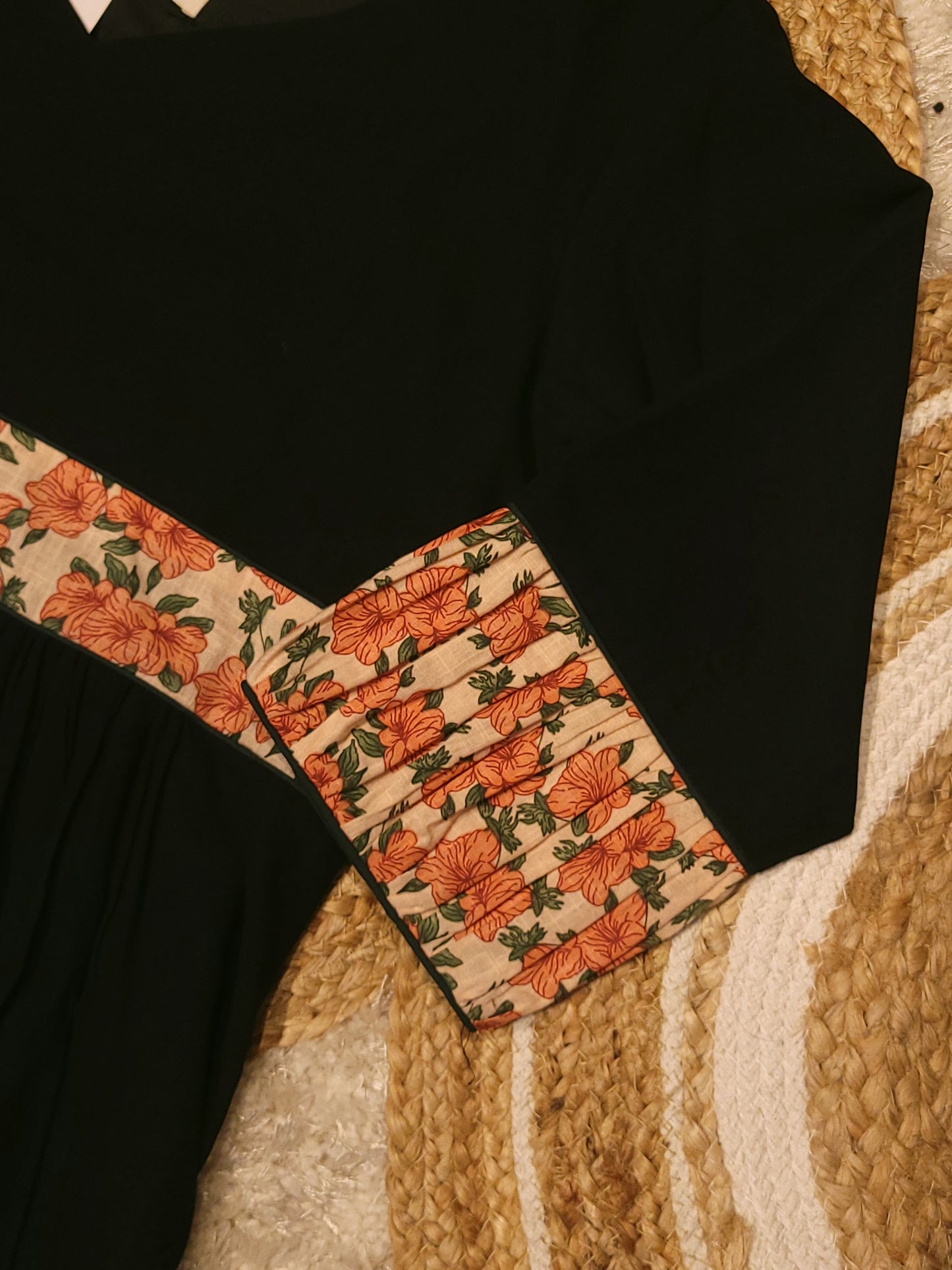 Black georgette A-line kurti detailed with floral printed cotton yoke and sleeve MBS-819 ** ready to dispatch**