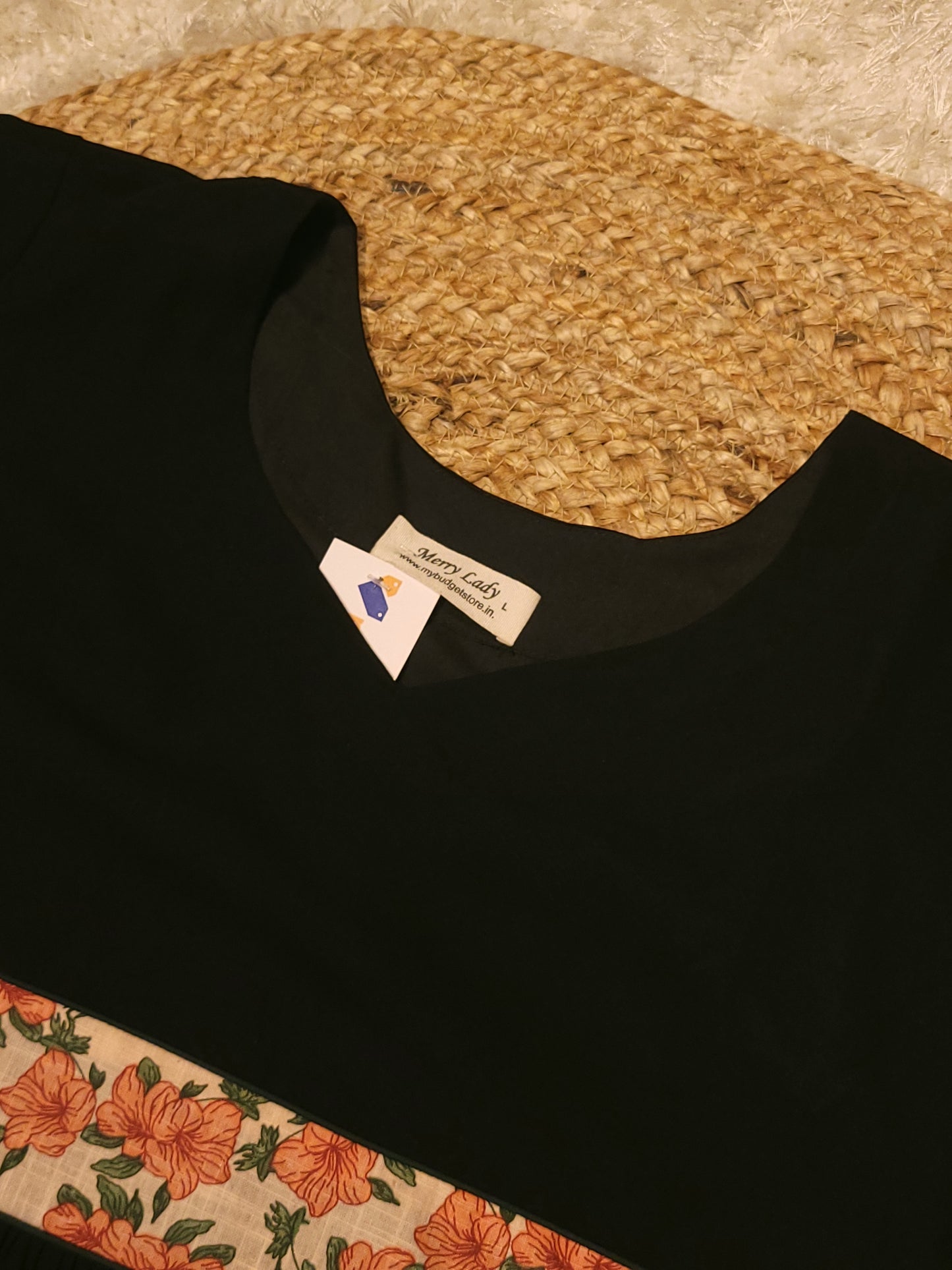 Black georgette A-line kurti detailed with floral printed cotton yoke and sleeve MBS-819 ** ready to dispatch**