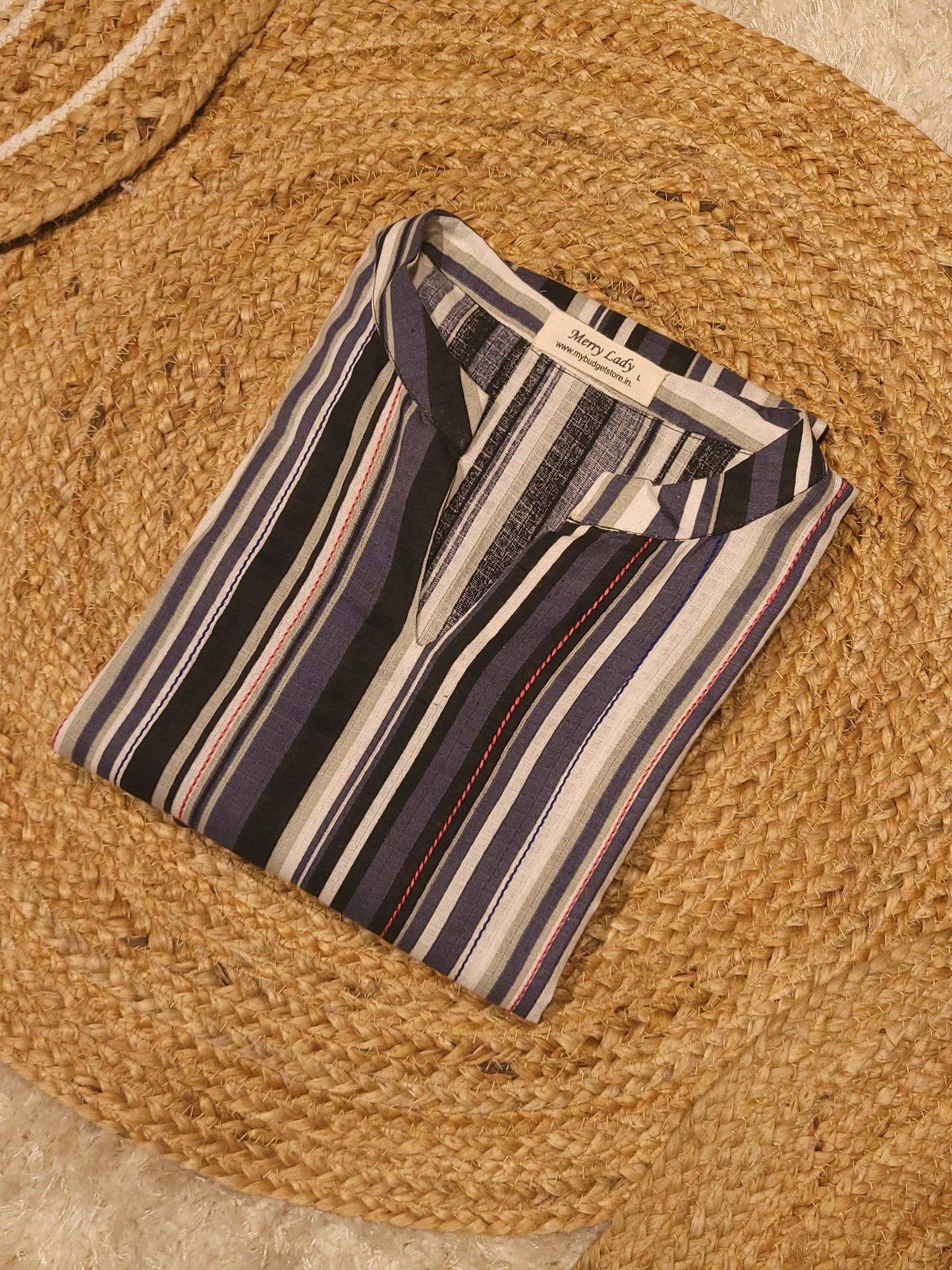 Multicolor striped cotton Aline dress/kurti with anchor thread detailed yoke MBS-820 ** ready to dispatch**