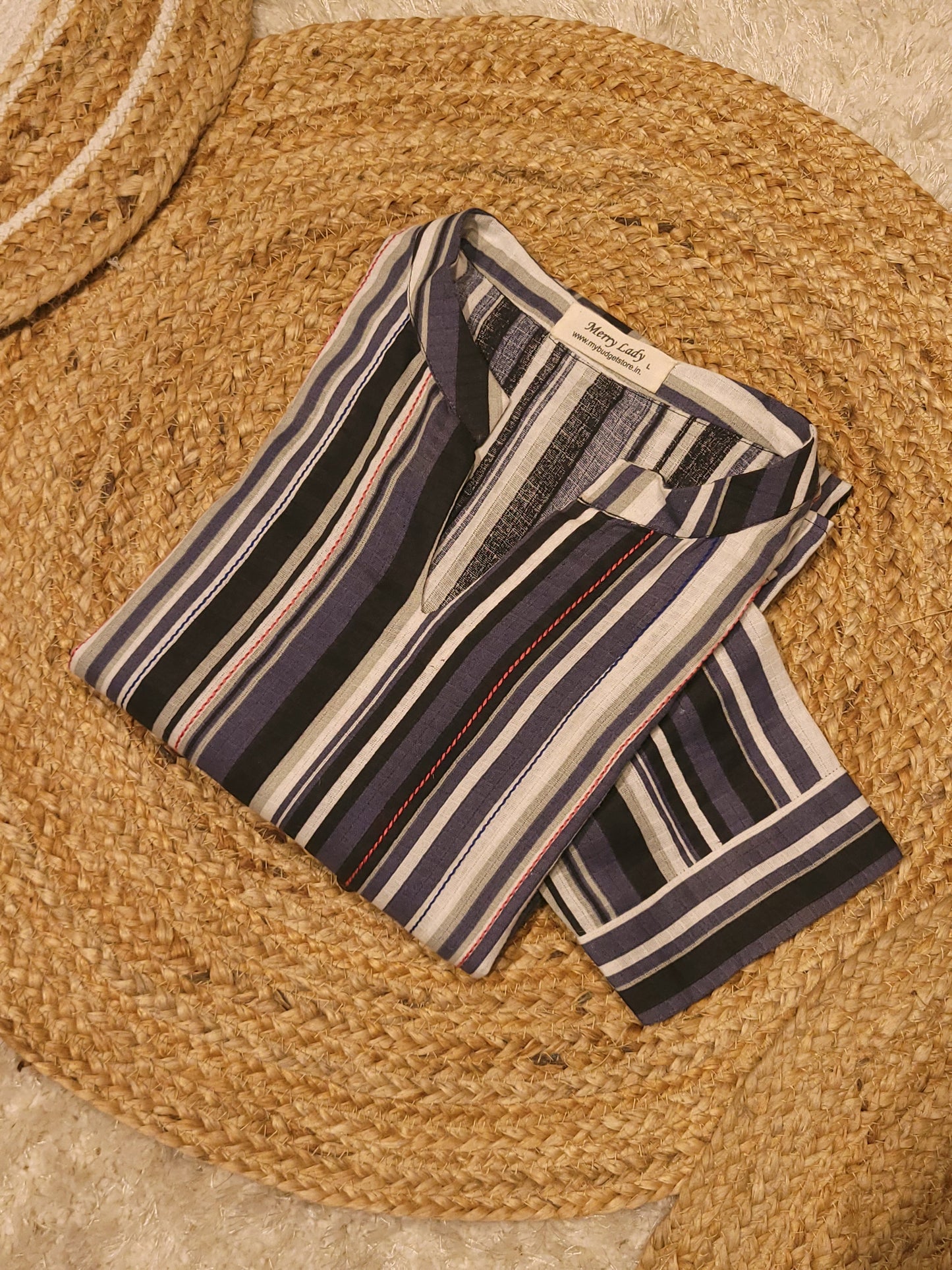 Multicolor striped cotton Aline dress/kurti with anchor thread detailed yoke MBS-820 ** ready to dispatch**