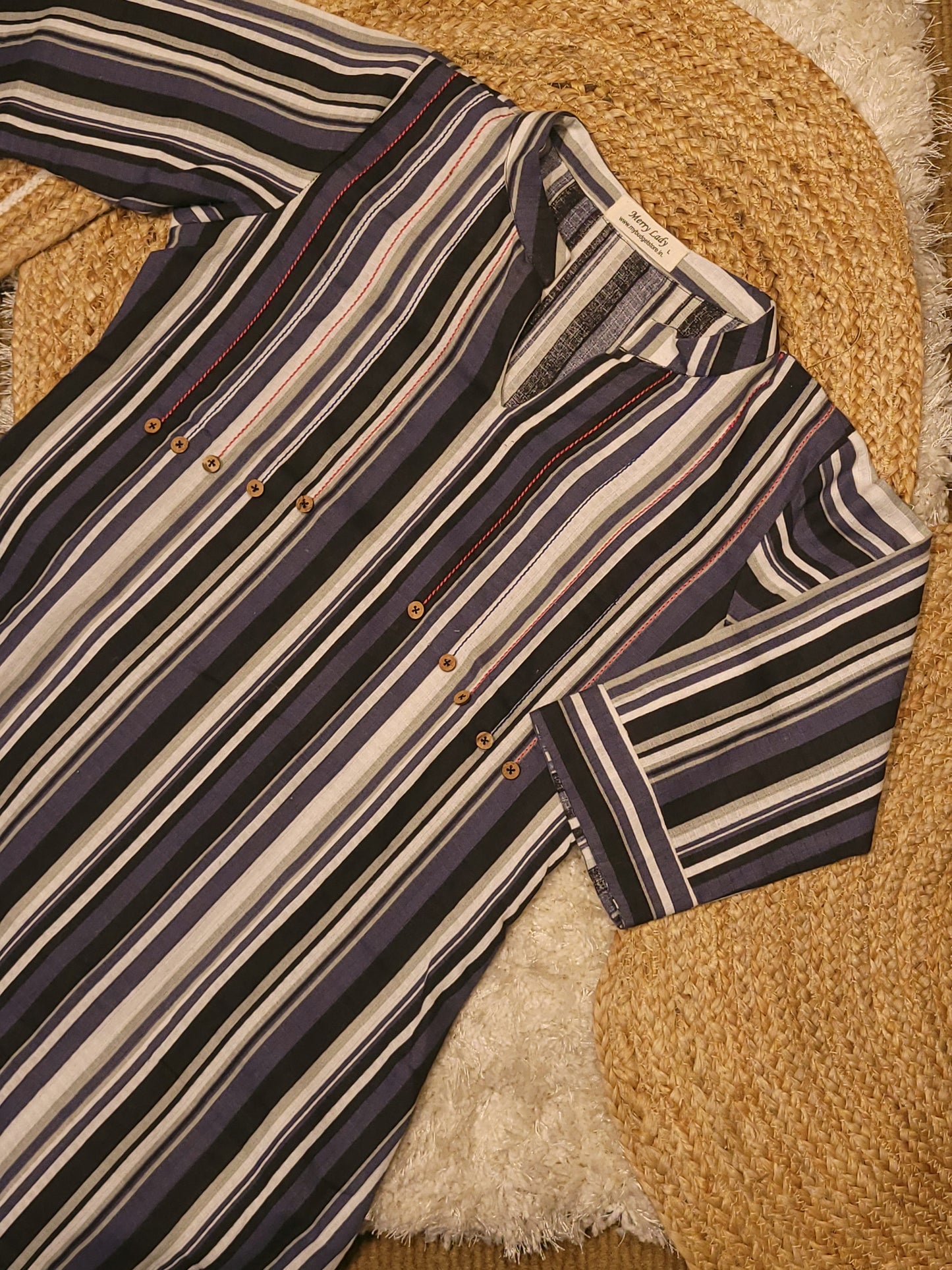 Multicolor striped cotton Aline dress/kurti with anchor thread detailed yoke MBS-820 ** ready to dispatch**