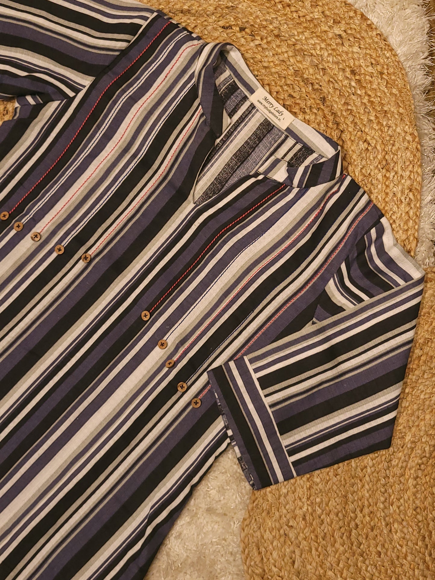 Multicolor striped cotton Aline dress/kurti with anchor thread detailed yoke MBS-820 ** ready to dispatch**