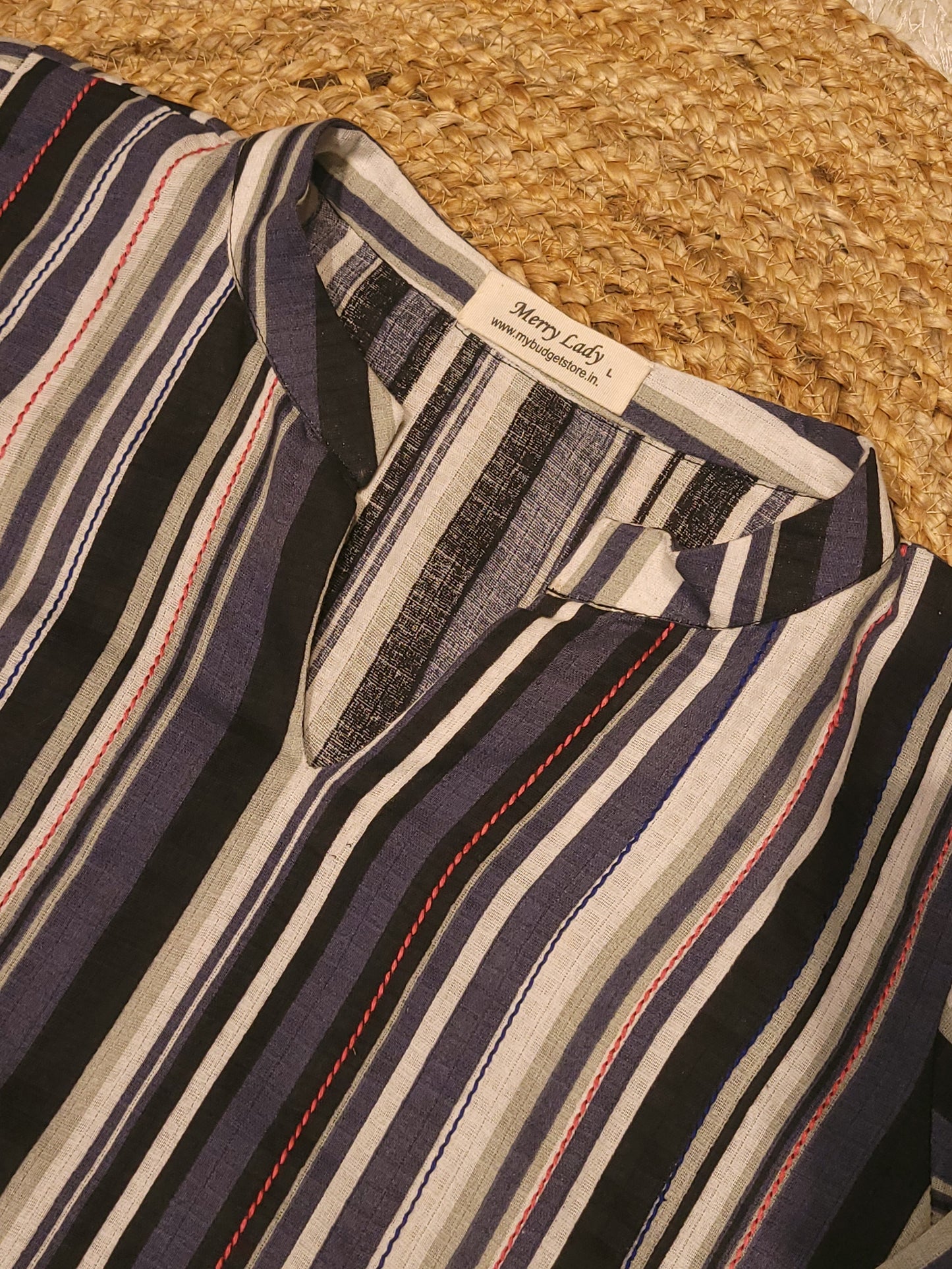 Multicolor striped cotton Aline dress/kurti with anchor thread detailed yoke MBS-820 ** ready to dispatch**