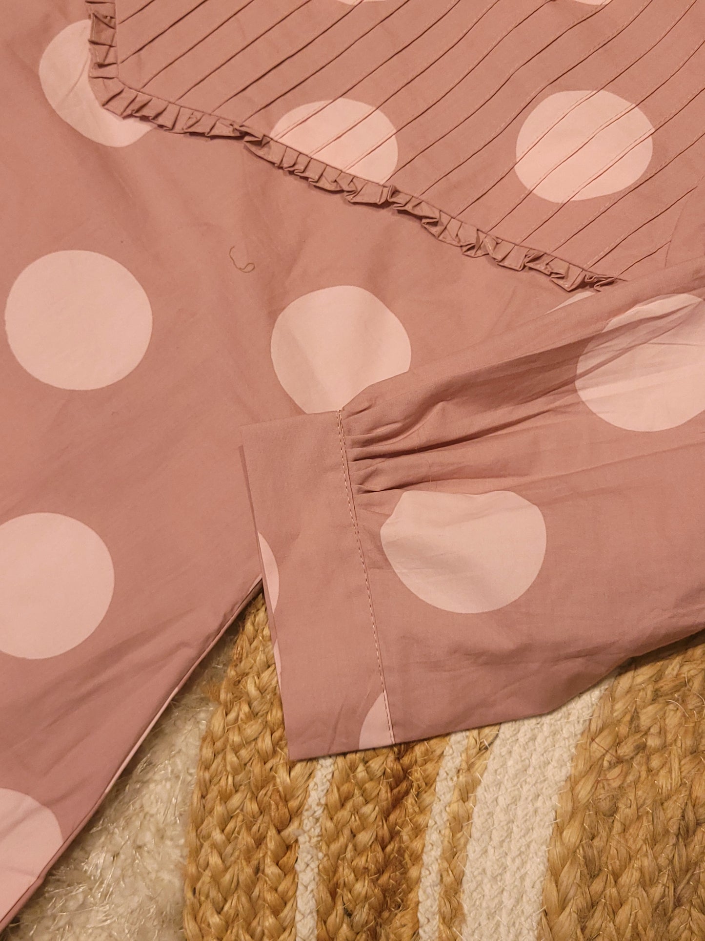 Polka doted cotton satin dress with pleats and frills MBS-828 ** ready to dispatch**