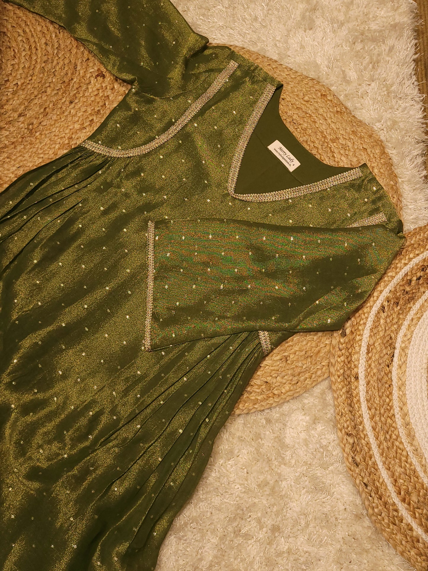 Pure muslin tissue butti designed Aline kurti with lace detailing and side gathers MBS-830 **ready to dispatch**