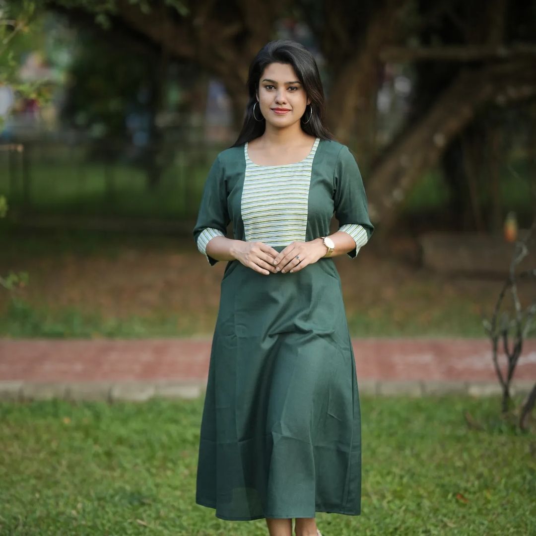 Bottle green A-line cotton kurti with pocket MBS-R4
