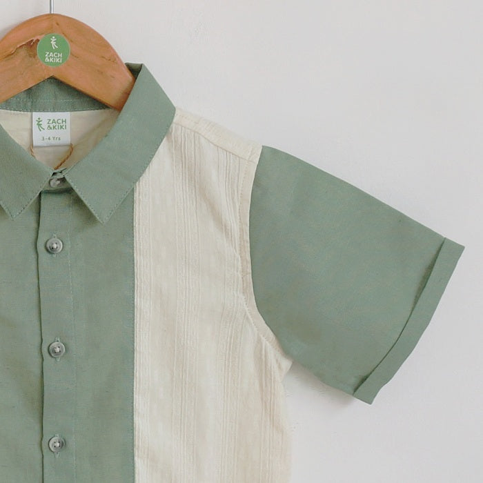 Kids Cut and sew textured shirt with linen panelS