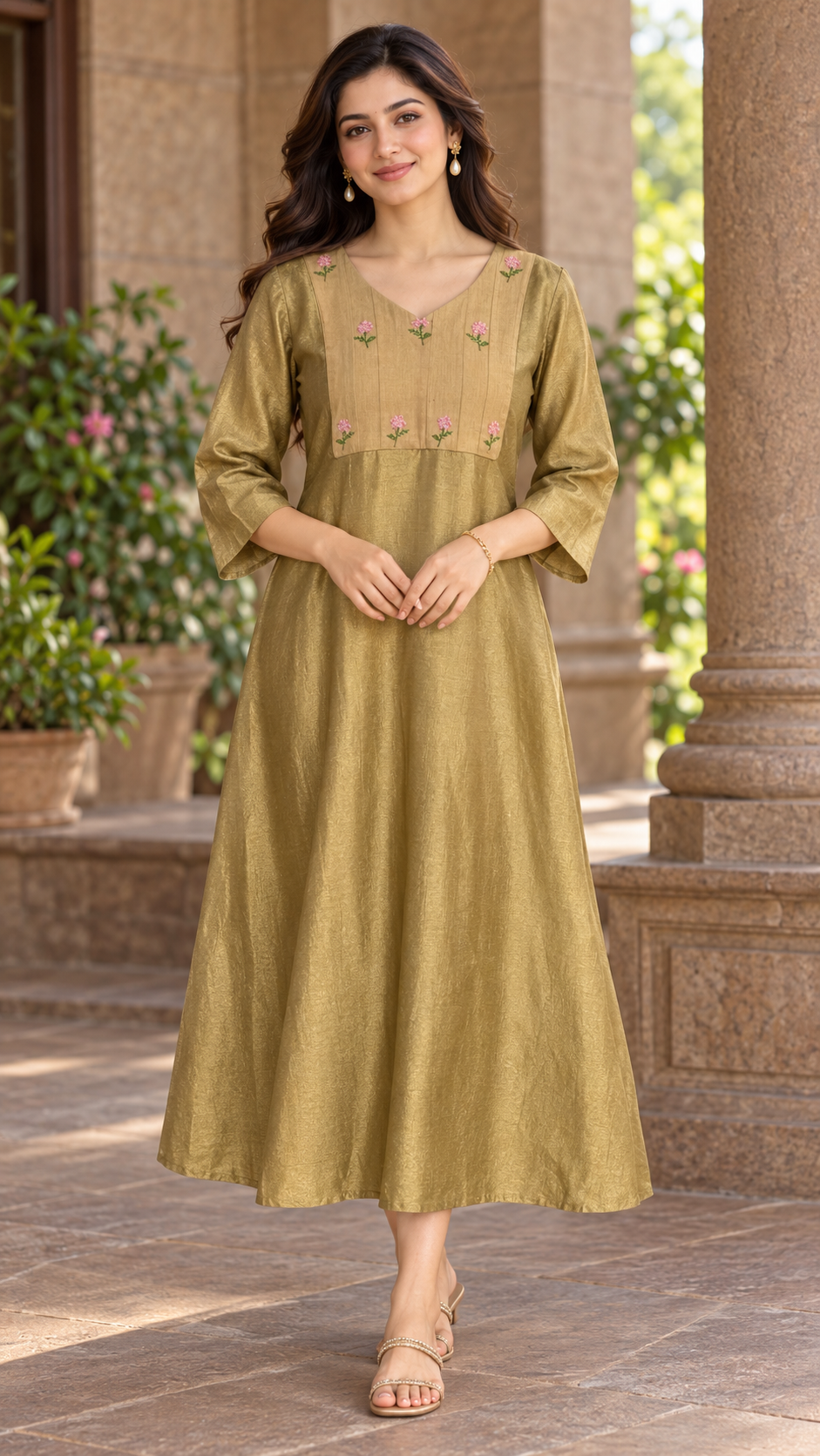 Badri silk with floral embroidery yoke MBS-1170 **last piece sale**