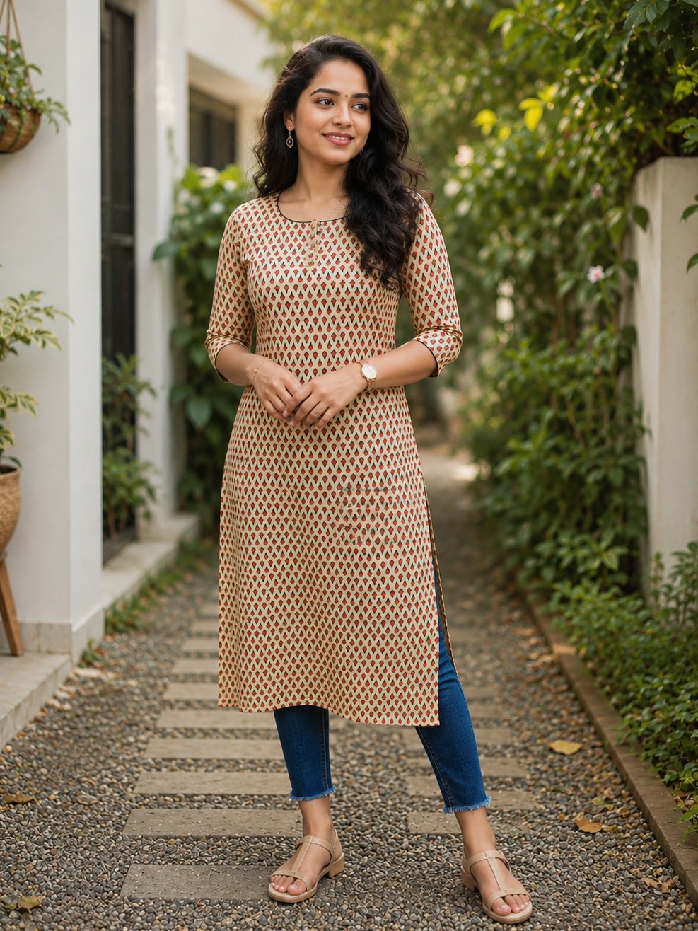 Yellow floral printed cotton Kurti with blue piping MBS-1295 **Ready to dispatch**