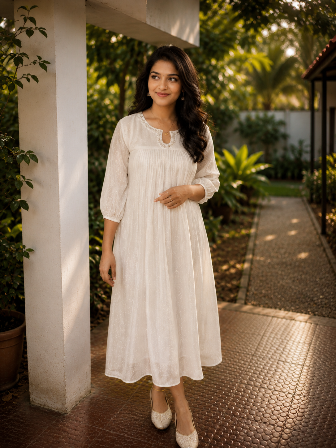Pure georgette silver lurex lined Aline Kurti with hand worked neckline MBS-1302 **Ready to dispatch**