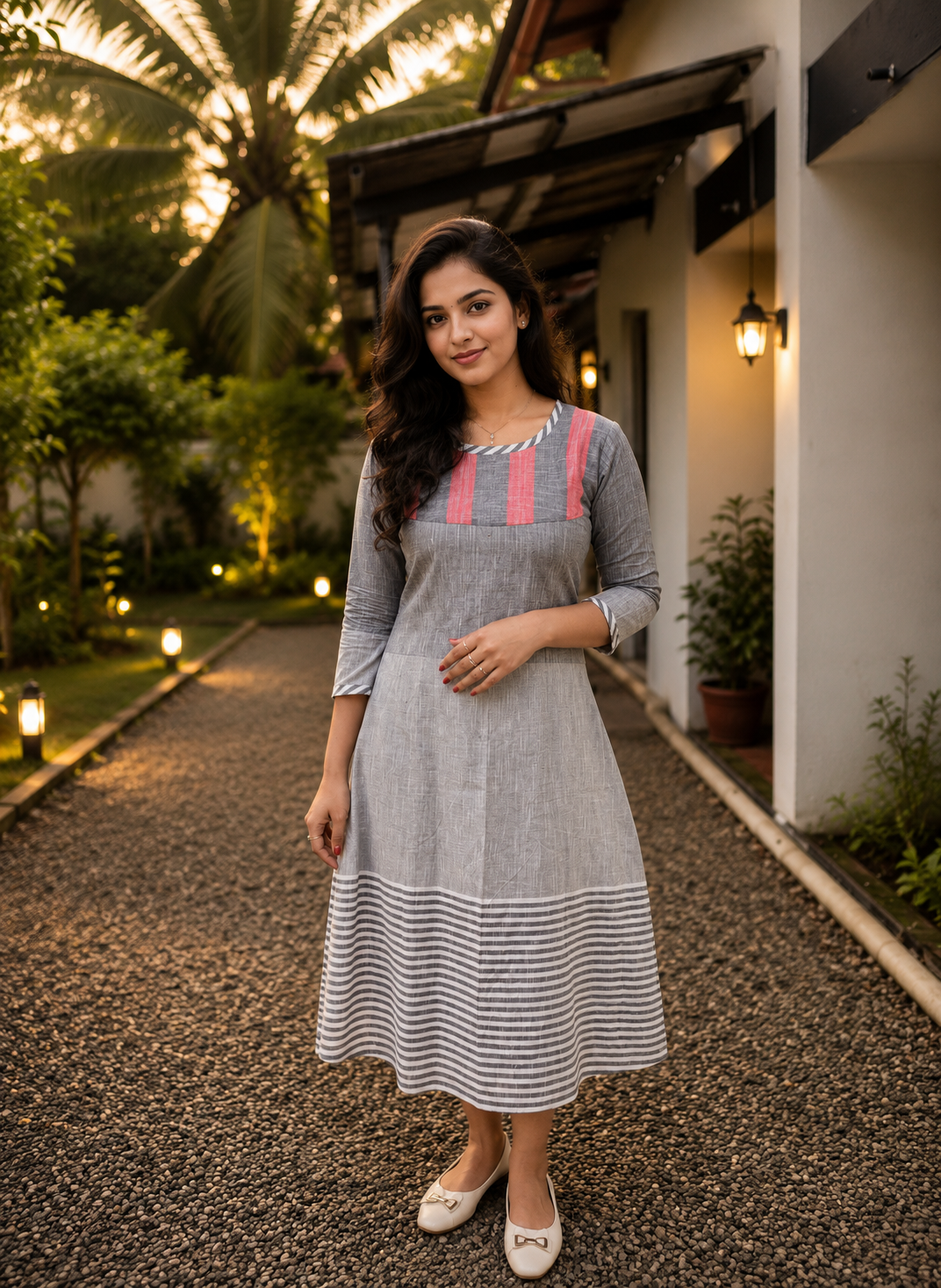 Grey stripped south handloom cotton A-line kurti MBS-1298 **Ready to dispatch**