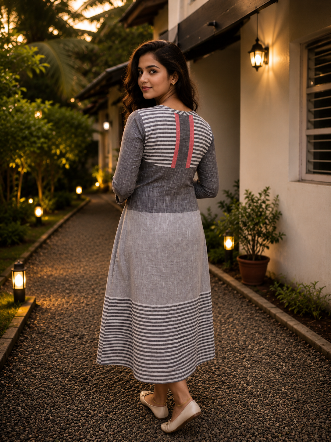 Grey stripped south handloom cotton A-line kurti MBS-1298 **Ready to dispatch**