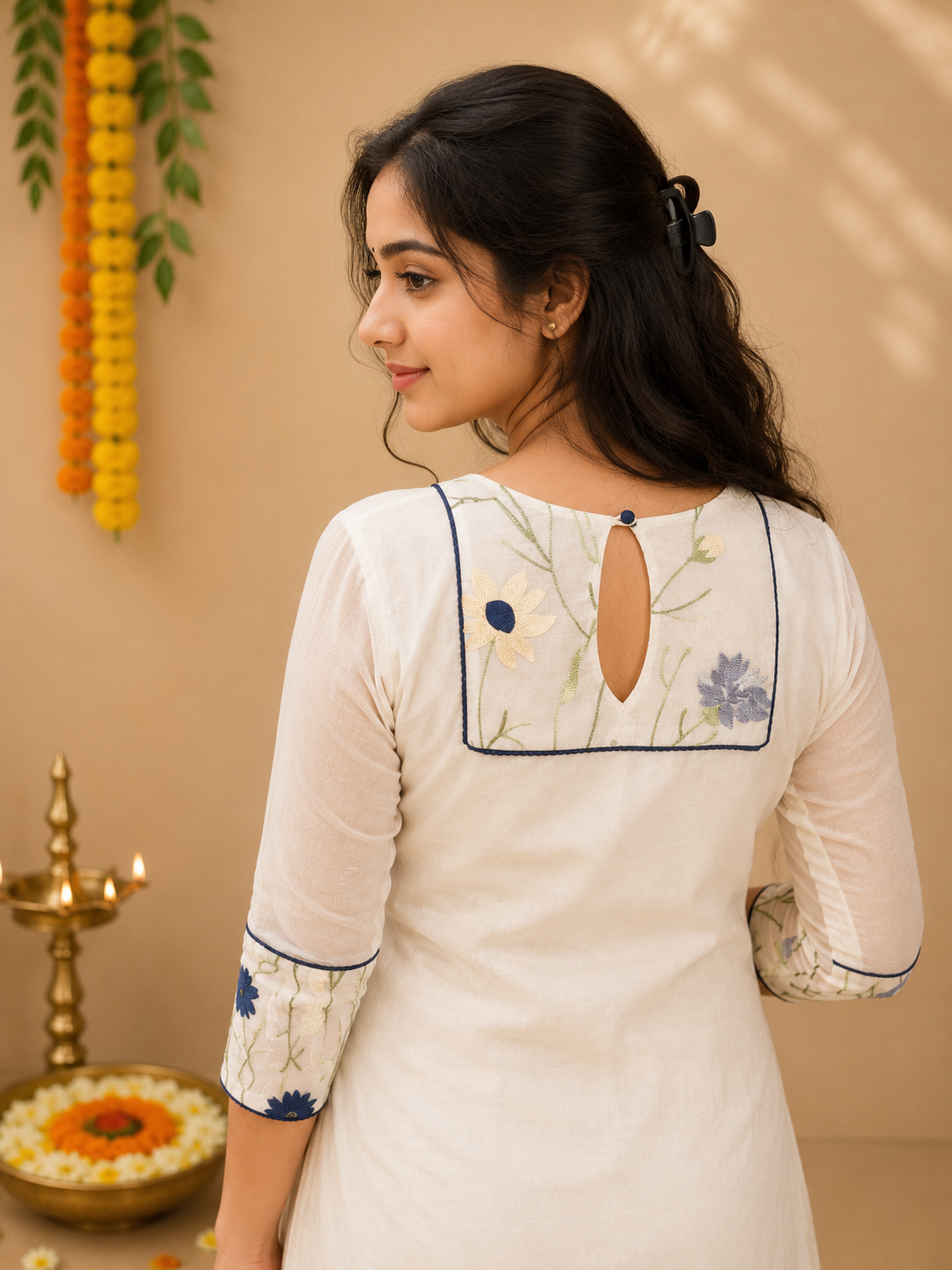 Viscose Mul Chanderi Aline kurti with embroidered middle panel MBS-1225